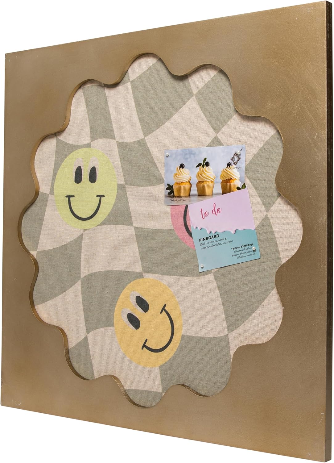 CONCEPTS Decorative Aesthetic Fabric Memo Board, Decorative Pinboard with Scalloped Frame, Trendy Bulletin Board for Notes, Photos & Reminders Alternative for Bedroom, Dorm, Office