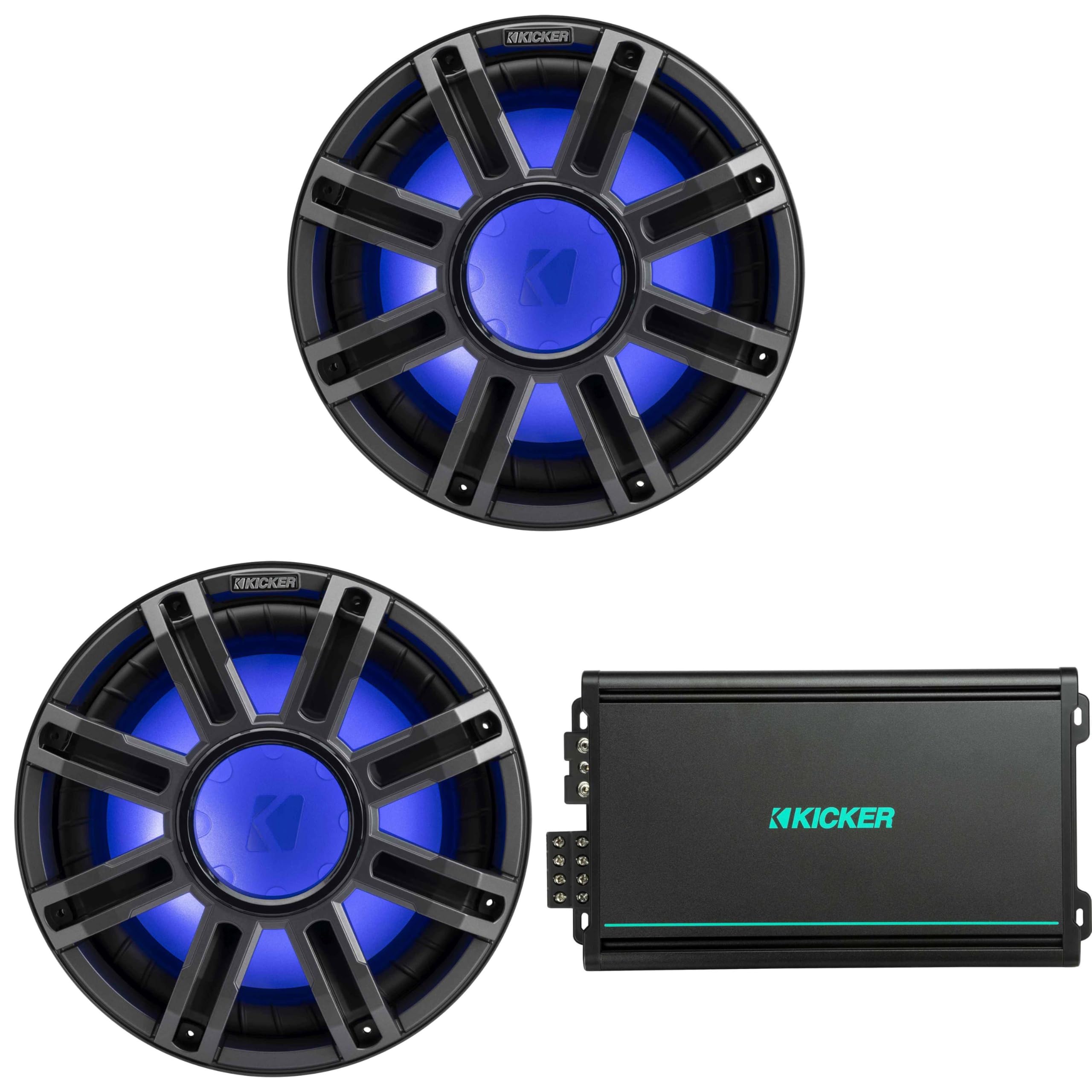 Kicker (2) 51MWF124 - MWF 12-Inch Premium Marine Subwoofer (Free-air) 4-ohm & 48KMA6004 Marine Amp Bundle