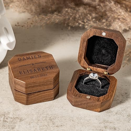 Cajas de anillos de madera personalizadas, cajas de anillos octogonales personalizadas, cajas de anillos de compromiso de boda, cajas de exhibición