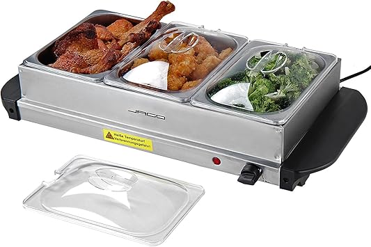 Jago Servidor de - / 2x2,5L / 3x1,5L / 3x2,5L, Acero Inoxidable, 45-85 °C - Bandeja para Mantener Alimentos Calientes, Calienta Platos Eléctrico, Calentador de Comida con Tapa Amazon.es: