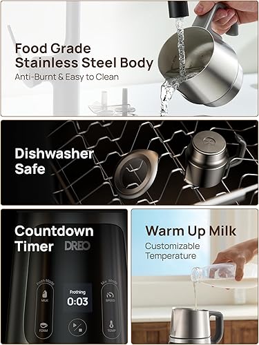 Miniatura 6 de Dreo Espumador de leche actualizado, máquina de espuma eléctrica todo en 1 para café, espumador automático de espuma de 15 oz15.2 fl oz para