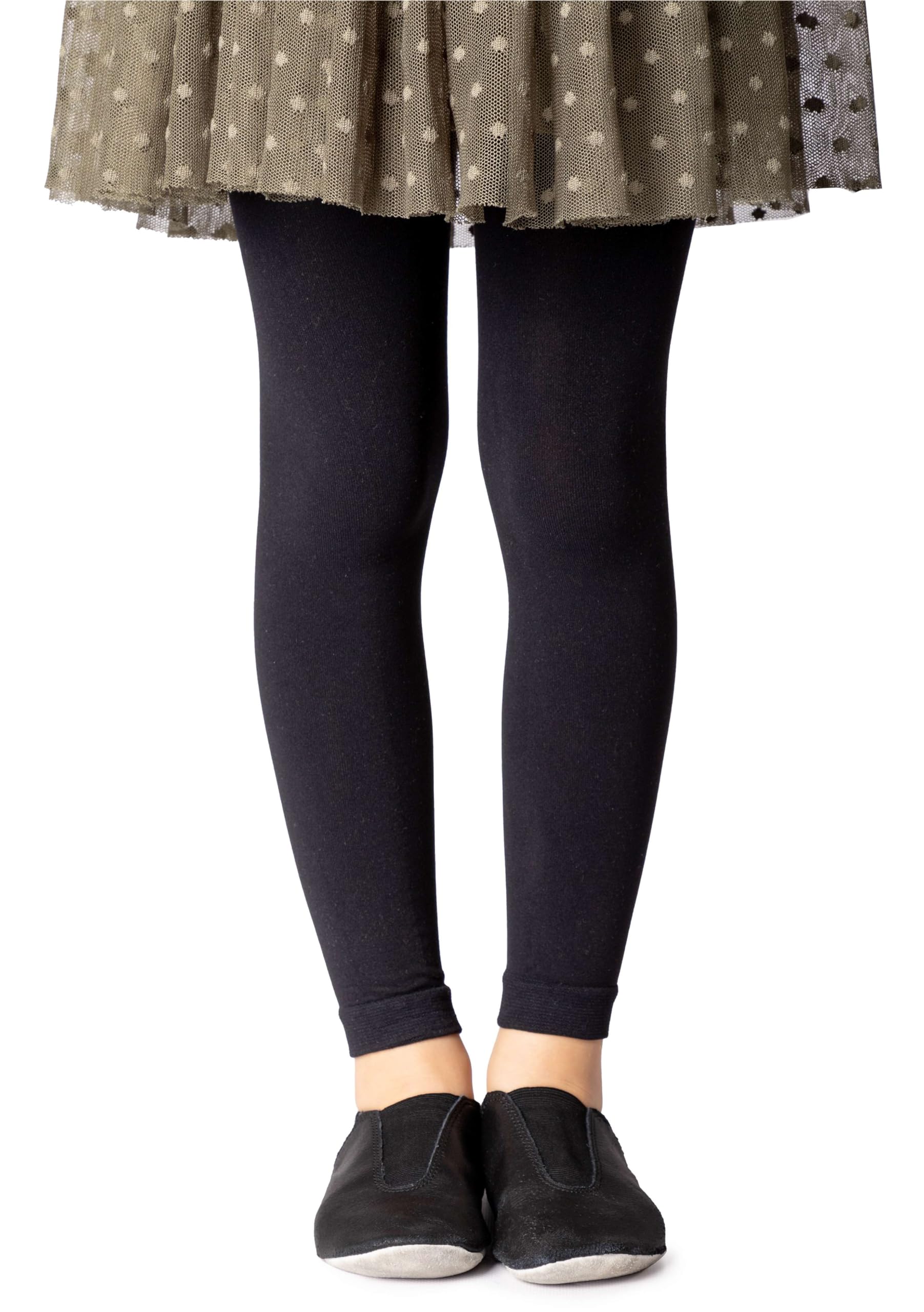 Noq Girls Nero Footless Tights Full Length Leggings Ankle Long Skirt Tunic Dress School Dance Ballet Opaque Microfiber, 12/13 Years (152/158 Cm)