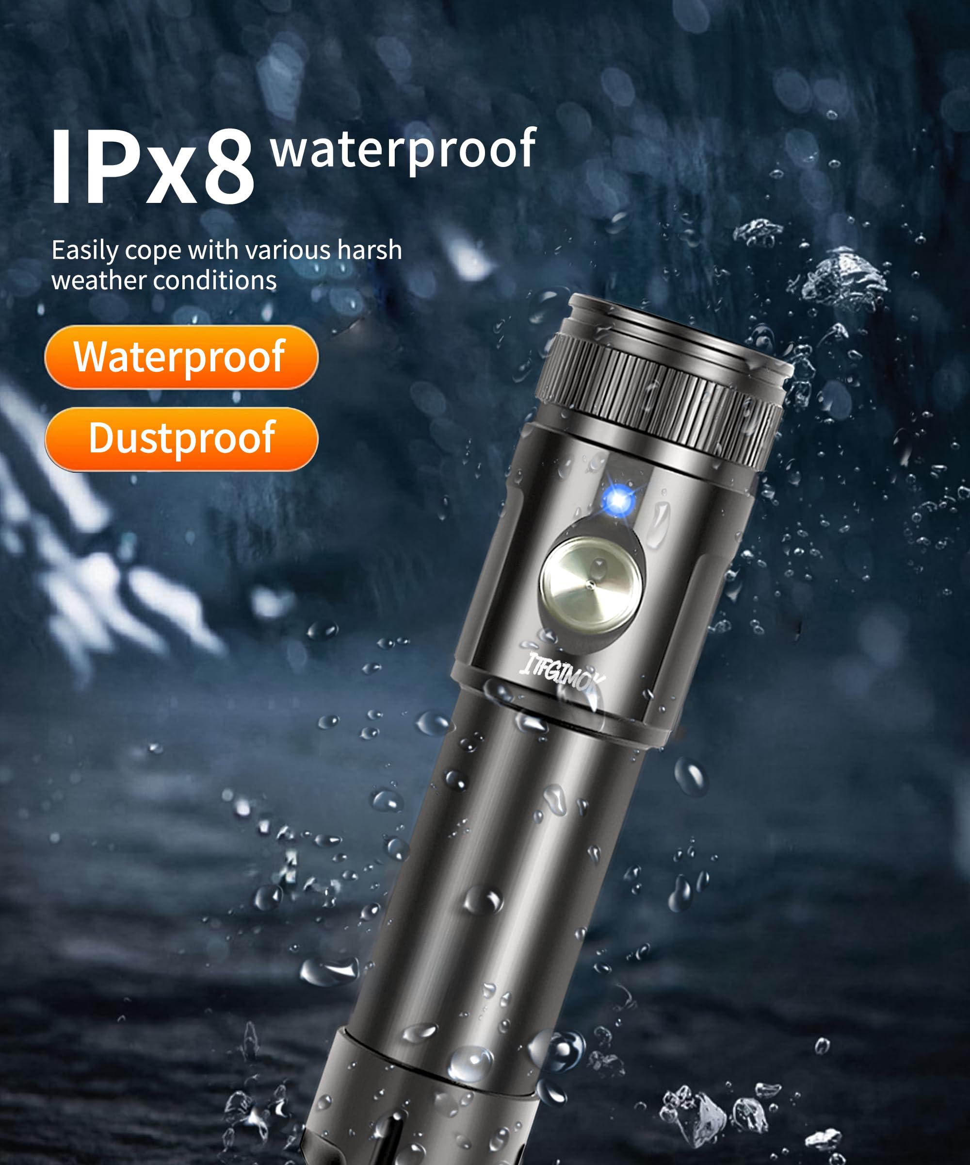 Torcia professionale da 2000 lumen per fotografia subacquea, 3 angoli di fascio regolabili (3°/24°/72°), impermeabile IP68, luce di riempimento foto macro, faretto per immersioni notturne