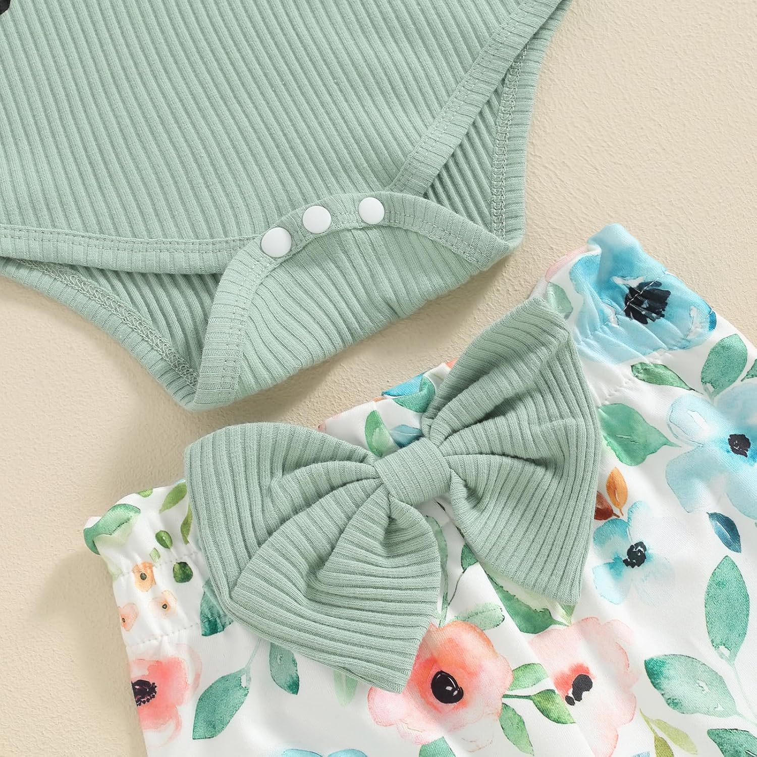 Hello World Newborn Outfit Baby Girl Going Home Outfit Ruffle Ribbed Romper Top Floral Pants Set Cute Summer Clothes image 4