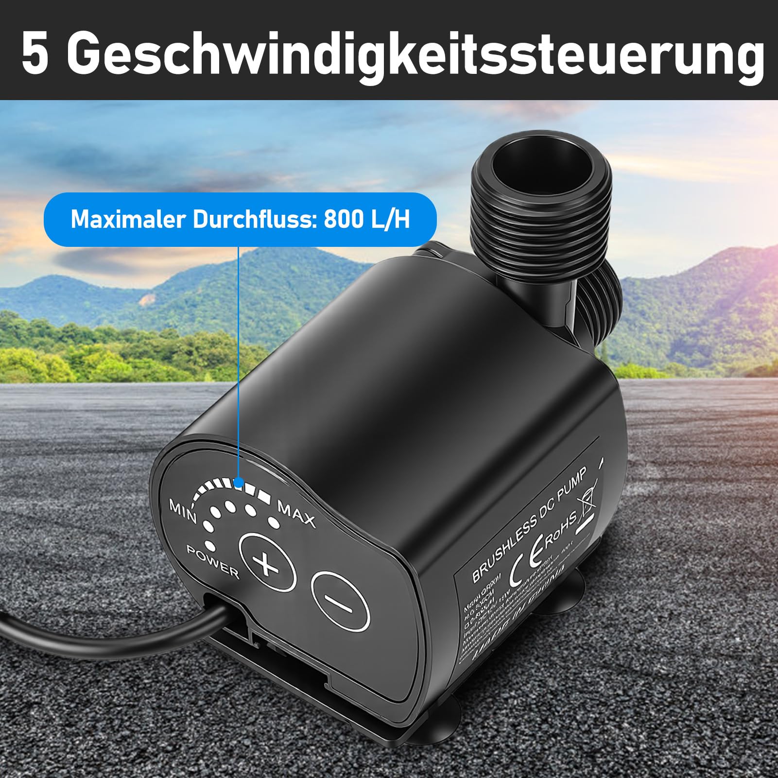 Wasserpumpe 12V 800L/H 5M, Wasserpumpe Klein mit 5 Gang-Drehzahlregelung, Tauchpumpe Aquarium Pumpe mit 2 M Kabel für Aquariumpumpe, Teichpumpe, Springbrunnenpumpe, Wasserspielpumpe