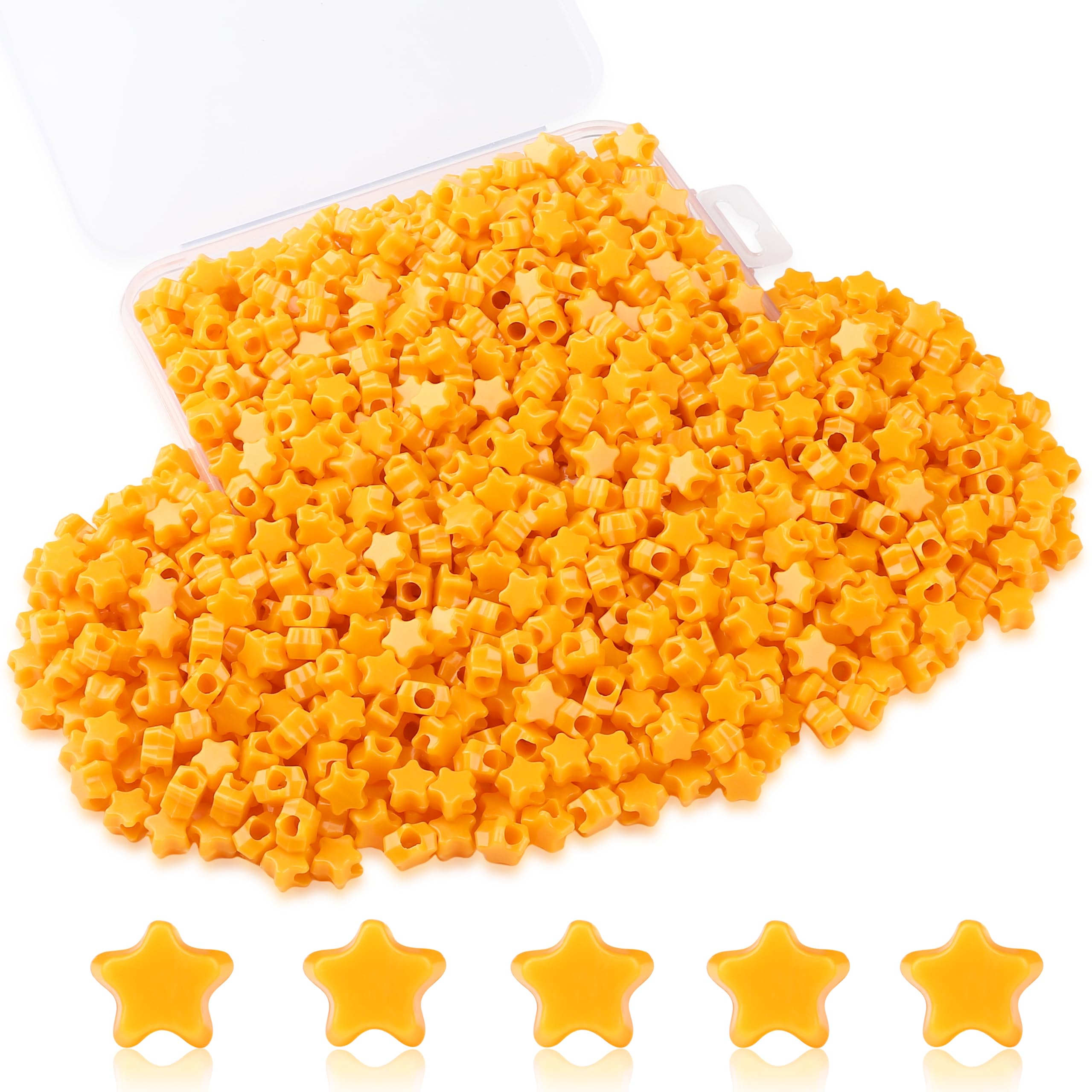 XIANNVXI 1000 Pcs 10mm Orange Star Beads,4mm Hole,Loose Acrylic Plastic Star Pony Beads with Storage Box,for DIY Friendship Bracelets,Crafting,Earrings,Jewellery Making,Hair Braid,Party Decoration
