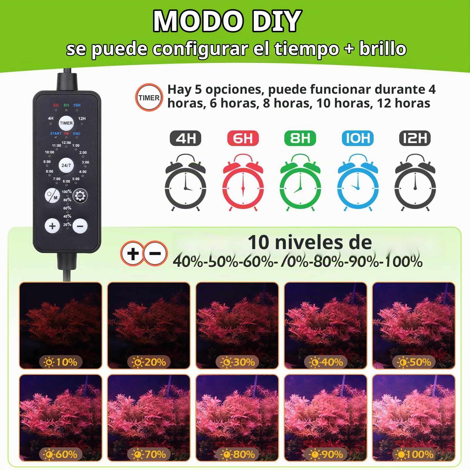 hygger Iluminación Led para Acuario,48W Luz Acuario Plantado, Fish Tank Light de Peces de Brillo Ajustable con 5 Timmer Configuraciones de 120-132cm Tanks