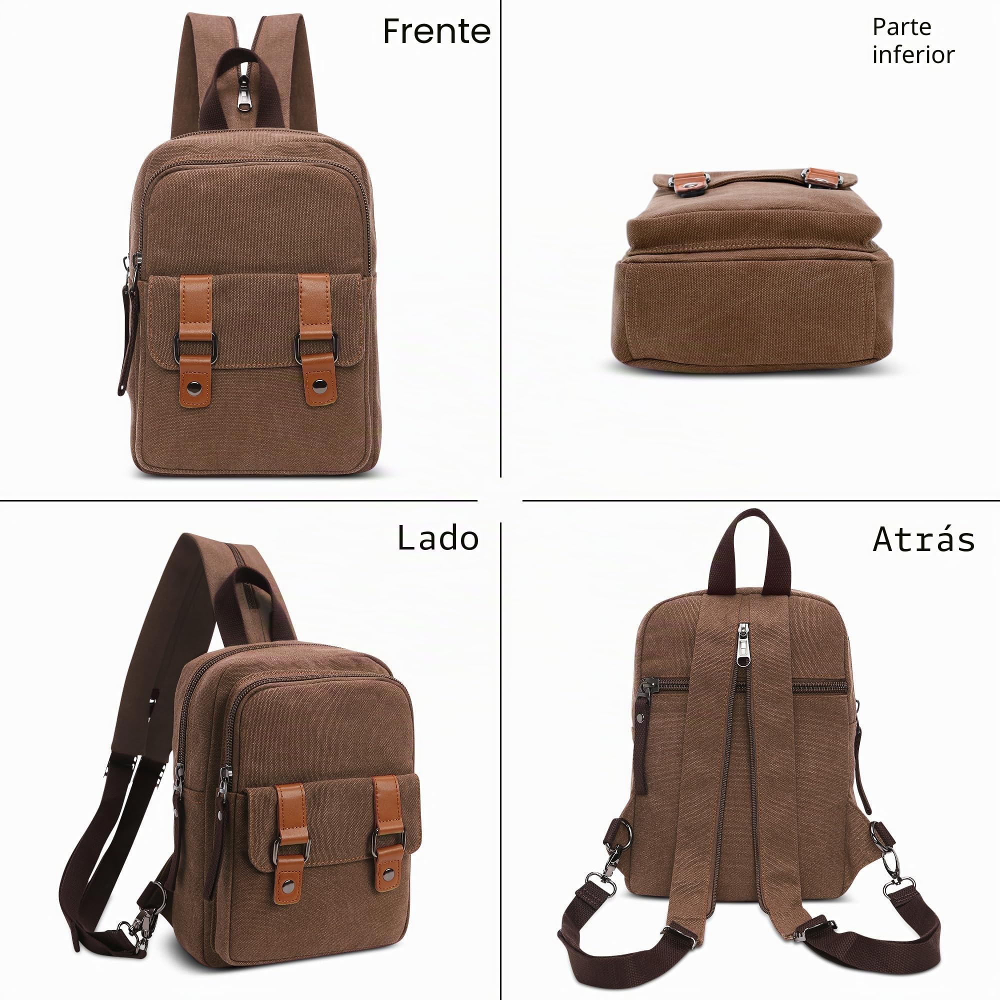 Hombres Mujeres Mochila Moda Pequeña Bolsa de Hombro para Viaje Bolsa de Pecho Escolares Conmutar Causal Bolsos Mochila Lona Messenger Bag Marrón