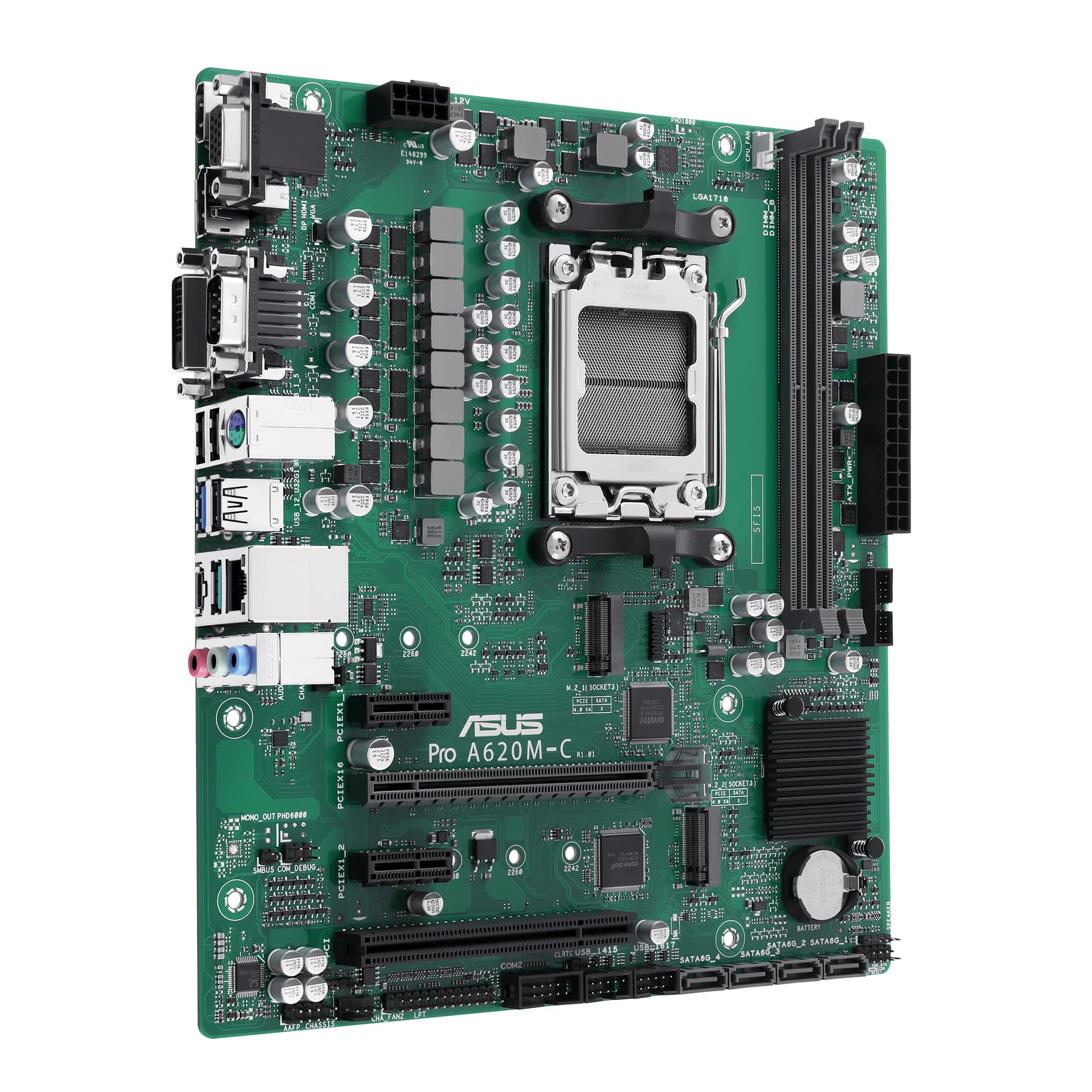 ASUS PRO A620M-C-CSM Gniazdo płyty głównej AMD AM5 (Ryzen AM5, mATX, DDR5, M.2 PCIe 4.0, 1 Gb Ethernet, USB 3.2 Gen 2 Type-C, przedni port USB 3.2 Gen 1 Head)