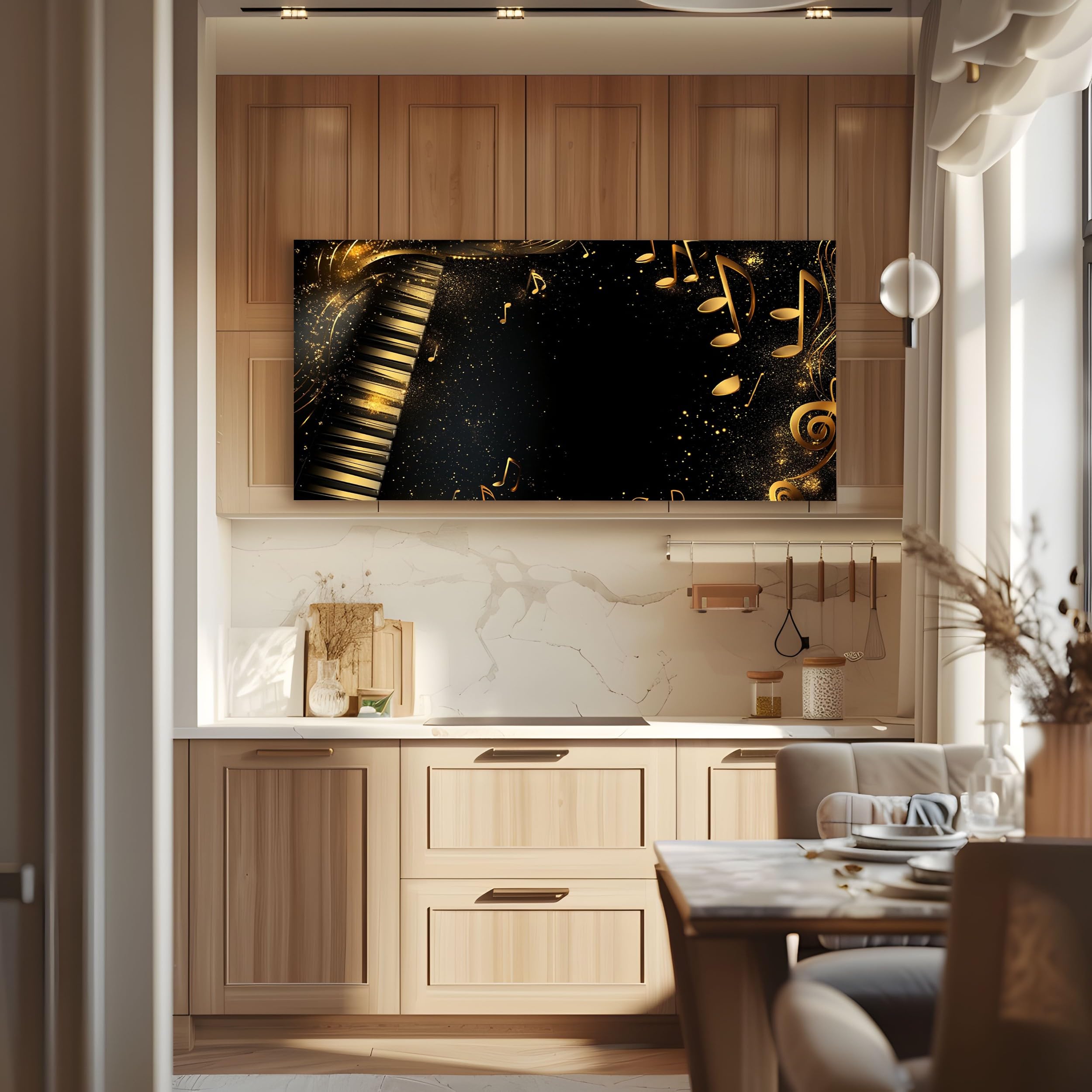 ZORYAN Stampa su Tela Tema Musicale Pianoforte Senza Cornice 80x160cm | Quadro Moderno per Soggiorno Spartito con Chiave Classica Poster da Parete Cielo Stellato di Lusso Decorazioni per Camera
