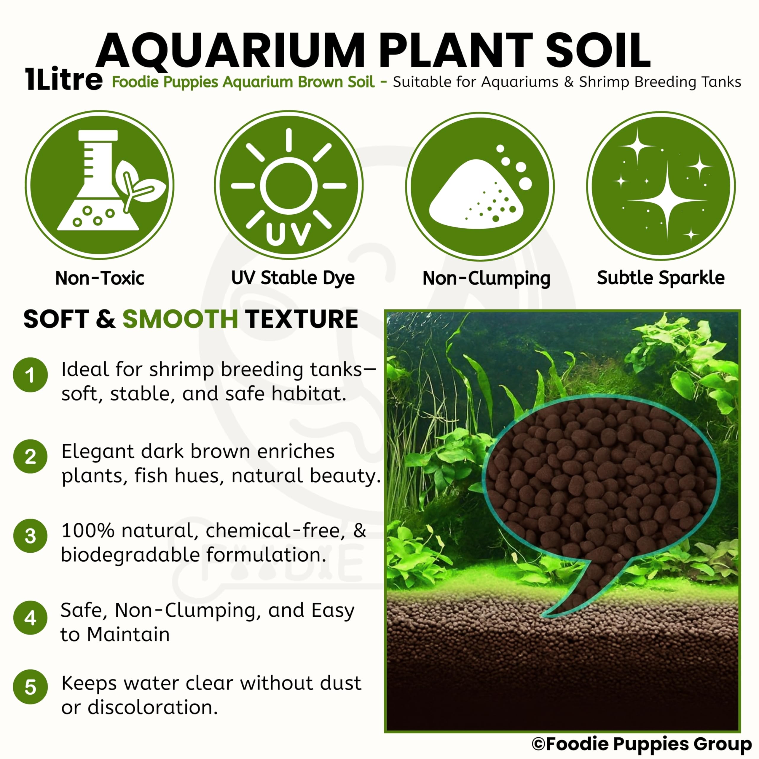 Foodie Puppies Aquarium Plant Black Soil for Fish Tank and Aquarium - (1L, Pack of 2) | Planted and Shrimp Breeding Aquarium Substrate | Water Plant Sand, Non-Clouding Granules with Essential Minerals 4