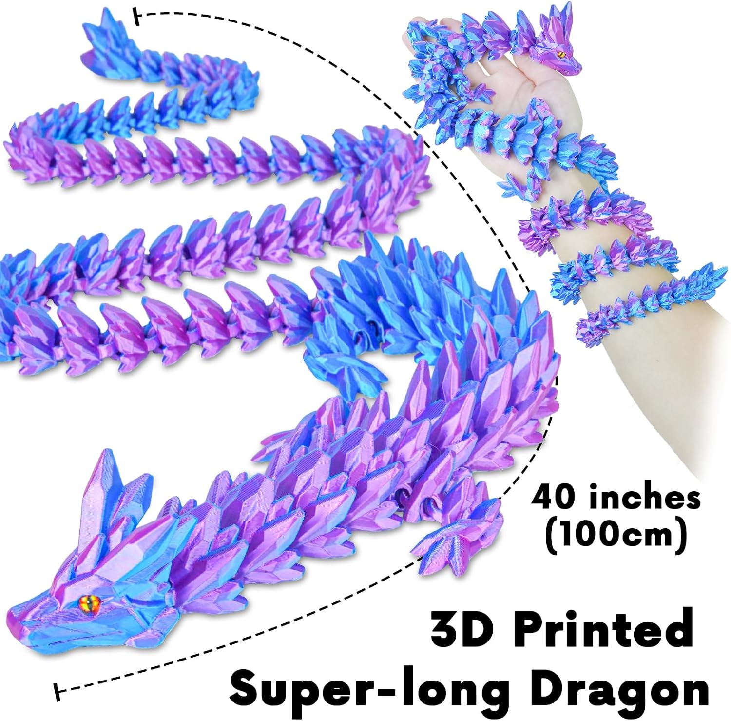 40-Inch Magnetic Dragon 3D Printed Figure Fridge Magnet Refrigerator Fantasy Decor Gifts Kids Stocking Stuffers White Elephant Easter Christmas Birthday(Purple) image 3