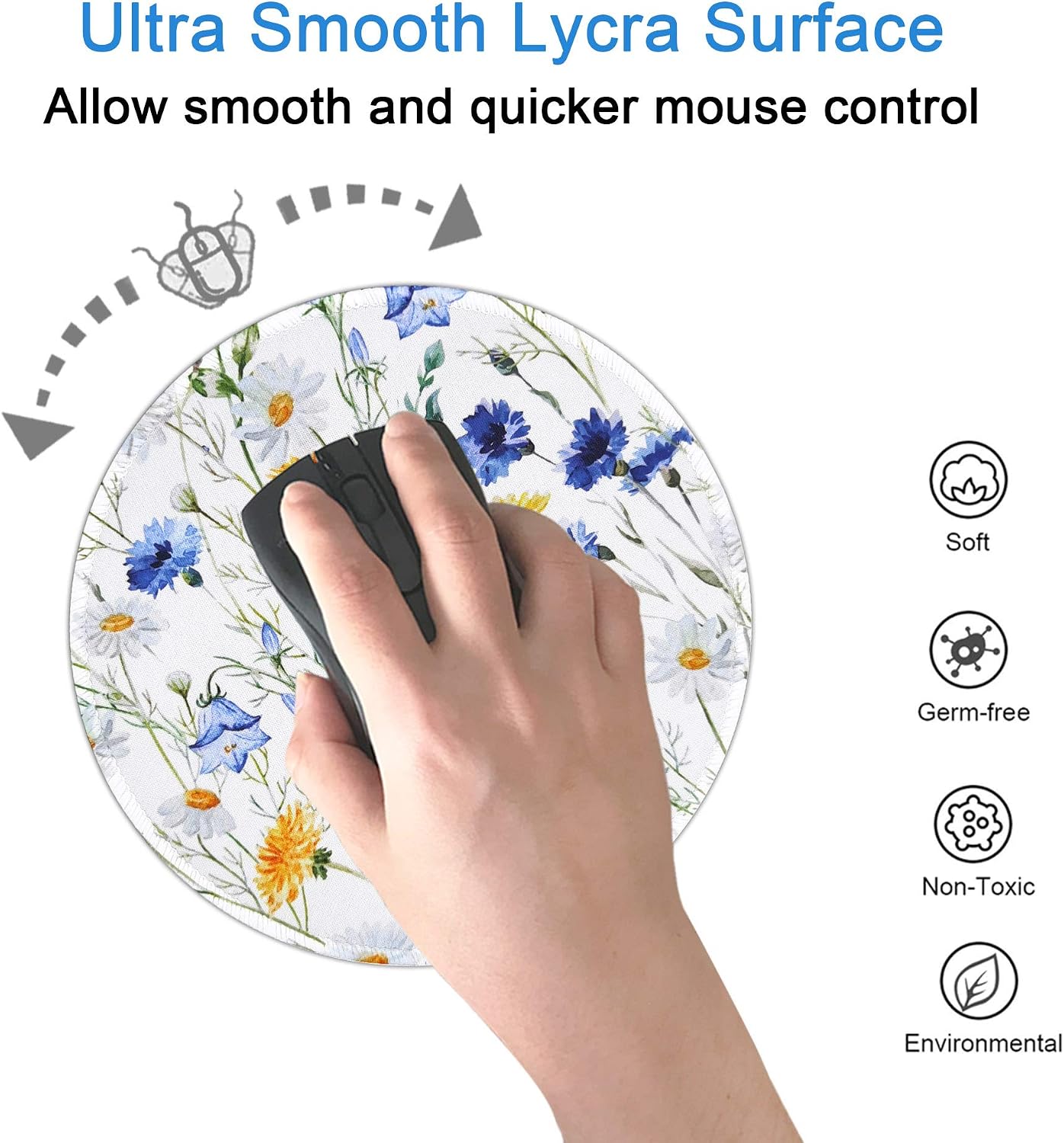 DOOKE Mouse Pad with Stitched Edge, Premium-Textured Mouse Mat with Waterproof Non-Slip Rubber Base, Cute Round Mousepad for Laptop Computer Office Desk Accessories, 7.9 x 7.9 inch, Summer Flowers