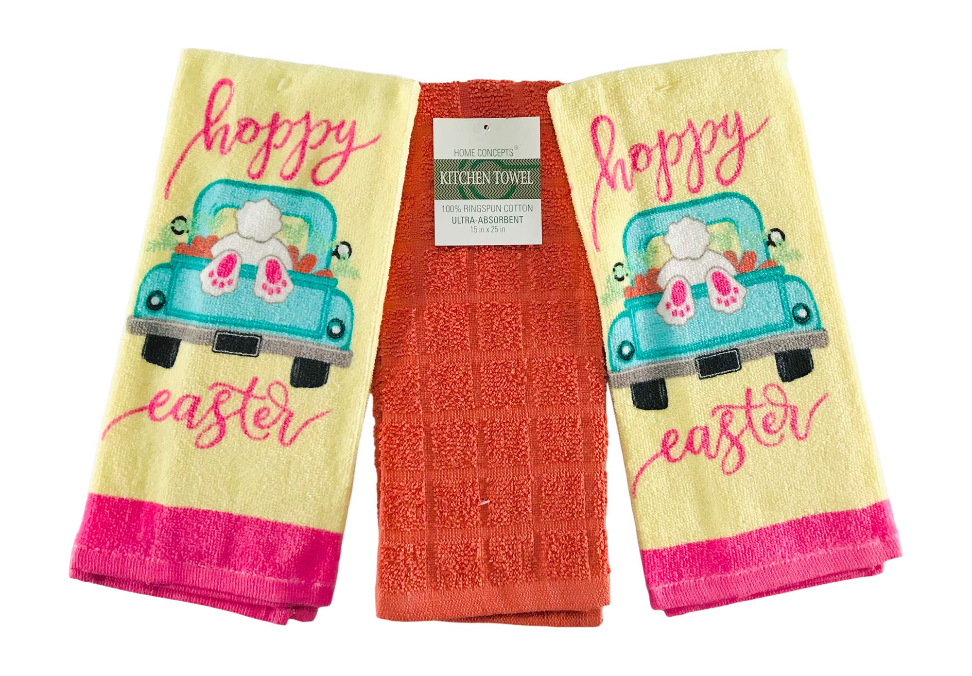 Serafina Home Easter Spring Kitchen Dish Towels: Curious Bunny in Truck and Elegant Bunnies on Mint (Hoppy Easter)