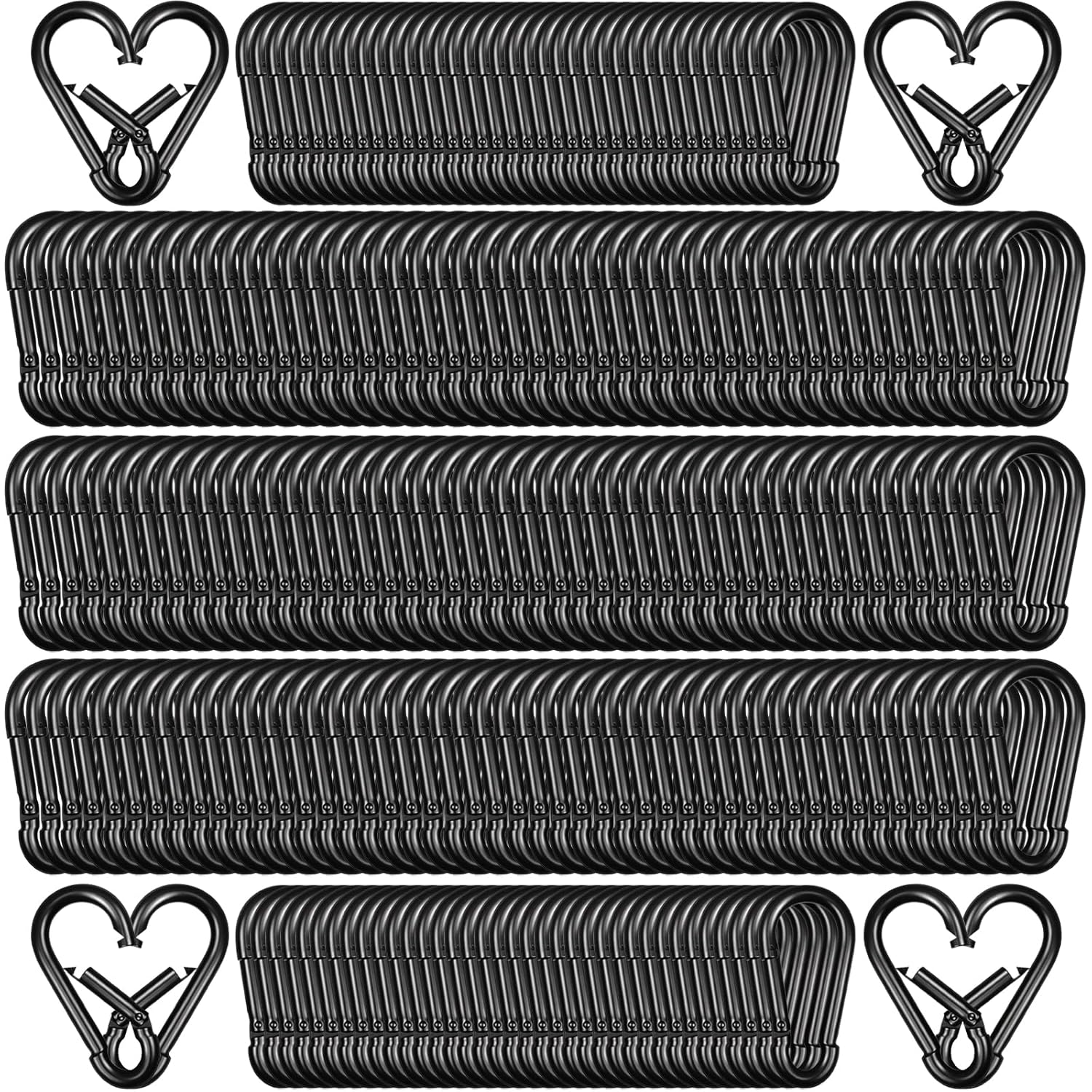 200 Pack 1.57" Heavy Duty Carabiner Clips, M4 Black Galvanized Steel Spring Snap Hooks, Rust-Resistant Keychain Clips for Hammock, Camping, Hiking, Fishing, Swing Set