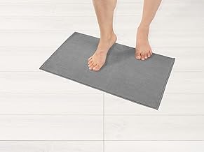 Hammetex 100% Cotton Non-Slip Bath Mat, 43 x 61 cm Bath Mat for Bathroom Toilet, Absorbent, Quick-Drying, Washable Bathroom Floor Mats, Light Grey