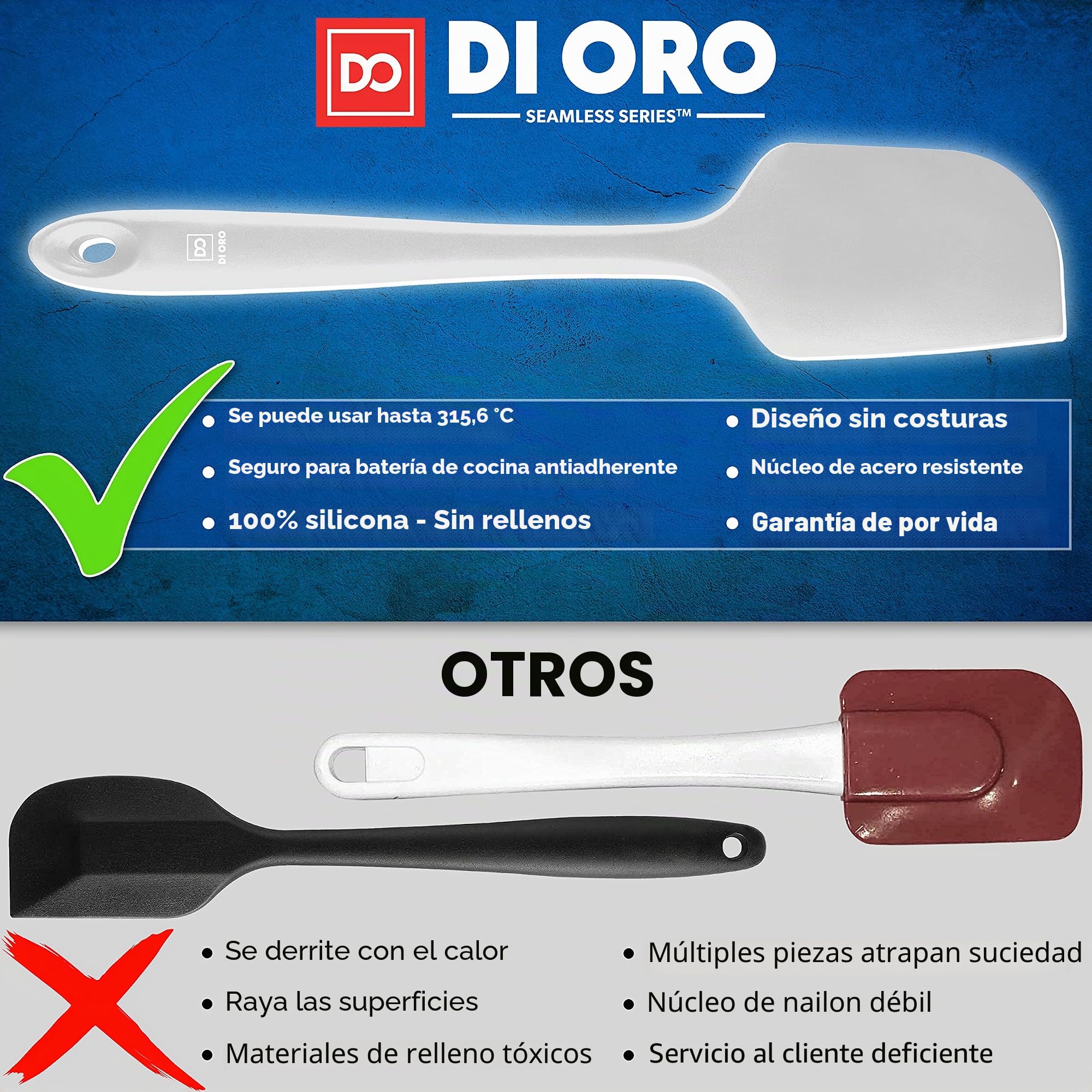 DI ORO - Juego de espátulas de silicona – Espátulas de cocina de goma para hornear, cocinar y mezclar, resistentes al calor y sin BPA, espátulas de silicona para utensilios de cocina antiadherentes,