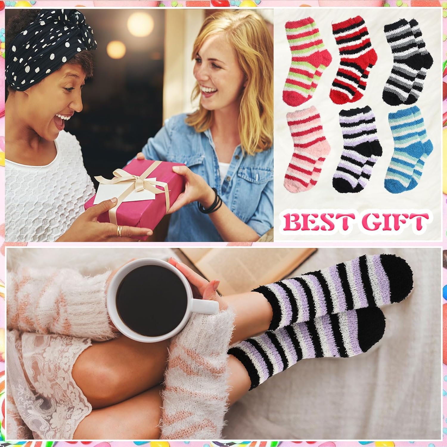 Liitrsh Women Fuzzy Socks Bulk Cozy Stripe Fluffy Crew Sleeping Slipper Socks for Men Unisex Homeless Care Package Winter - Image 6