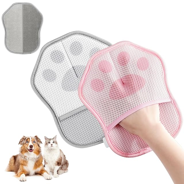 JINYJIA Guante Quitapelos Mascotas 2pcs, Guantes de Pelo para Gatos de Doble Cara