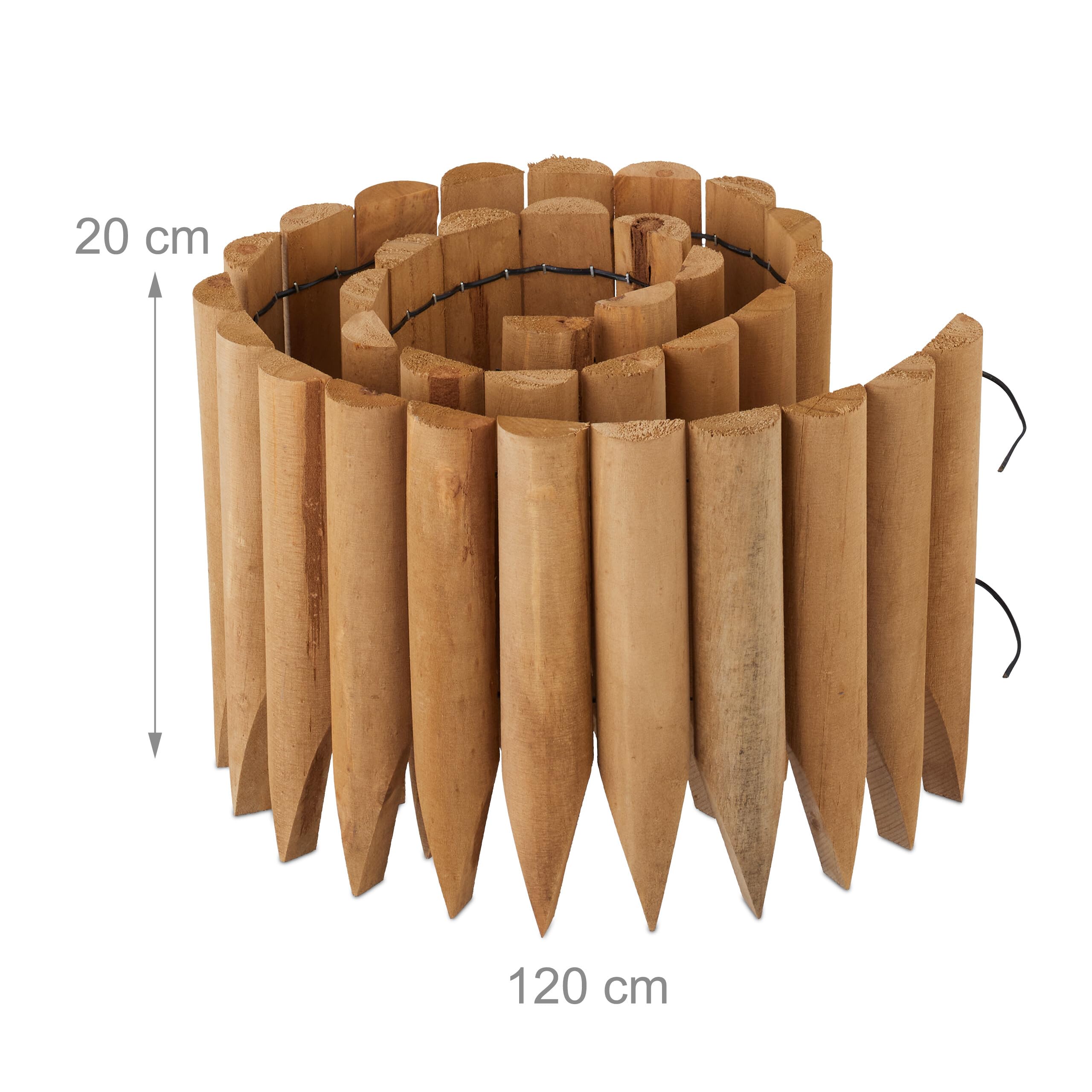 Relaxdays Rasenkante Holz, Beetbegrenzung, HBT: 20x120x2 cm, Flexibler Steckzaun, Umrandung für Beet oder Rasen, Natur