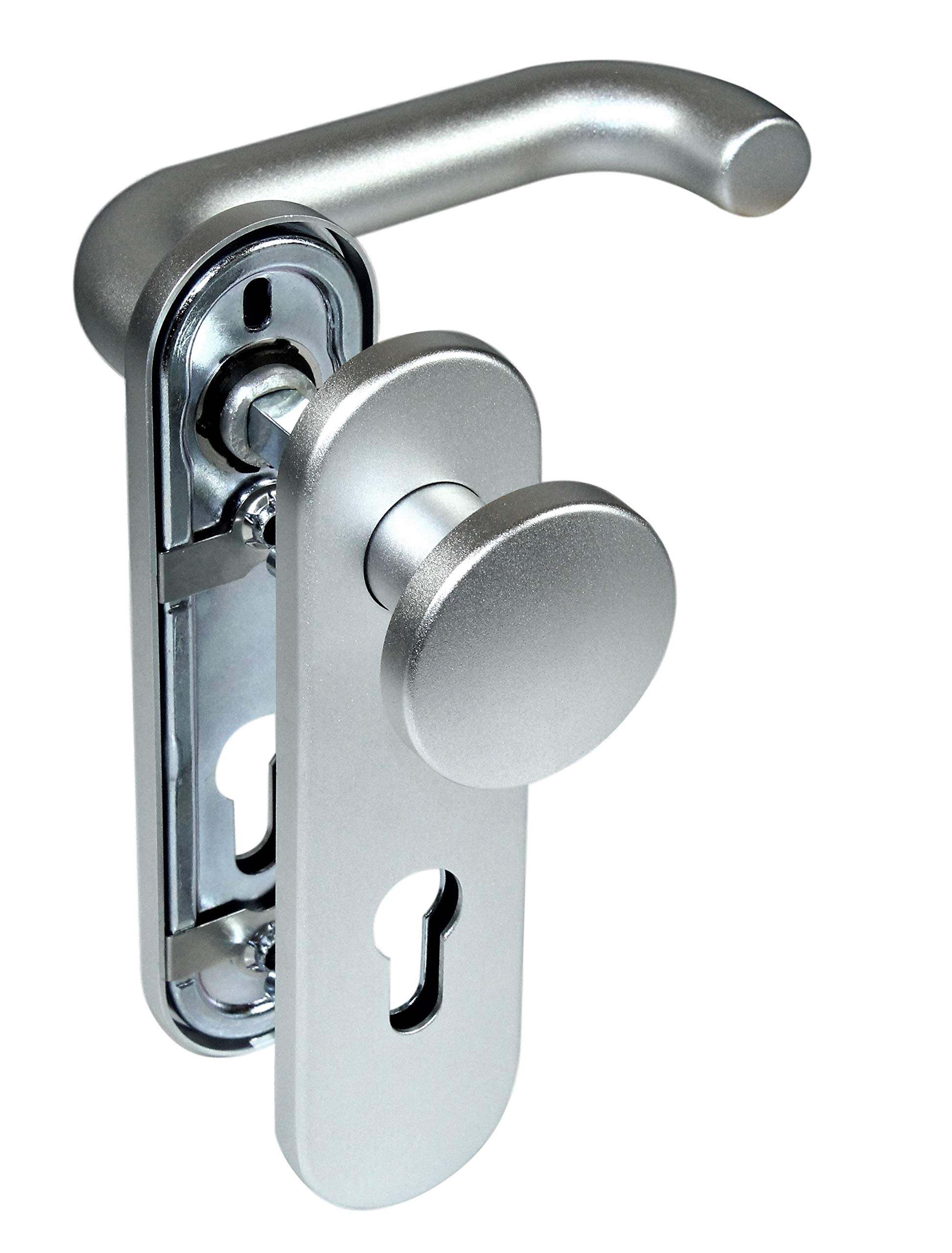 SN-TEC Paniktür Stahltür/FH Tür Set Aluminium Beschlag (einseitig Knauf) + FH Panikschloss Funktion E, DIN Rechts