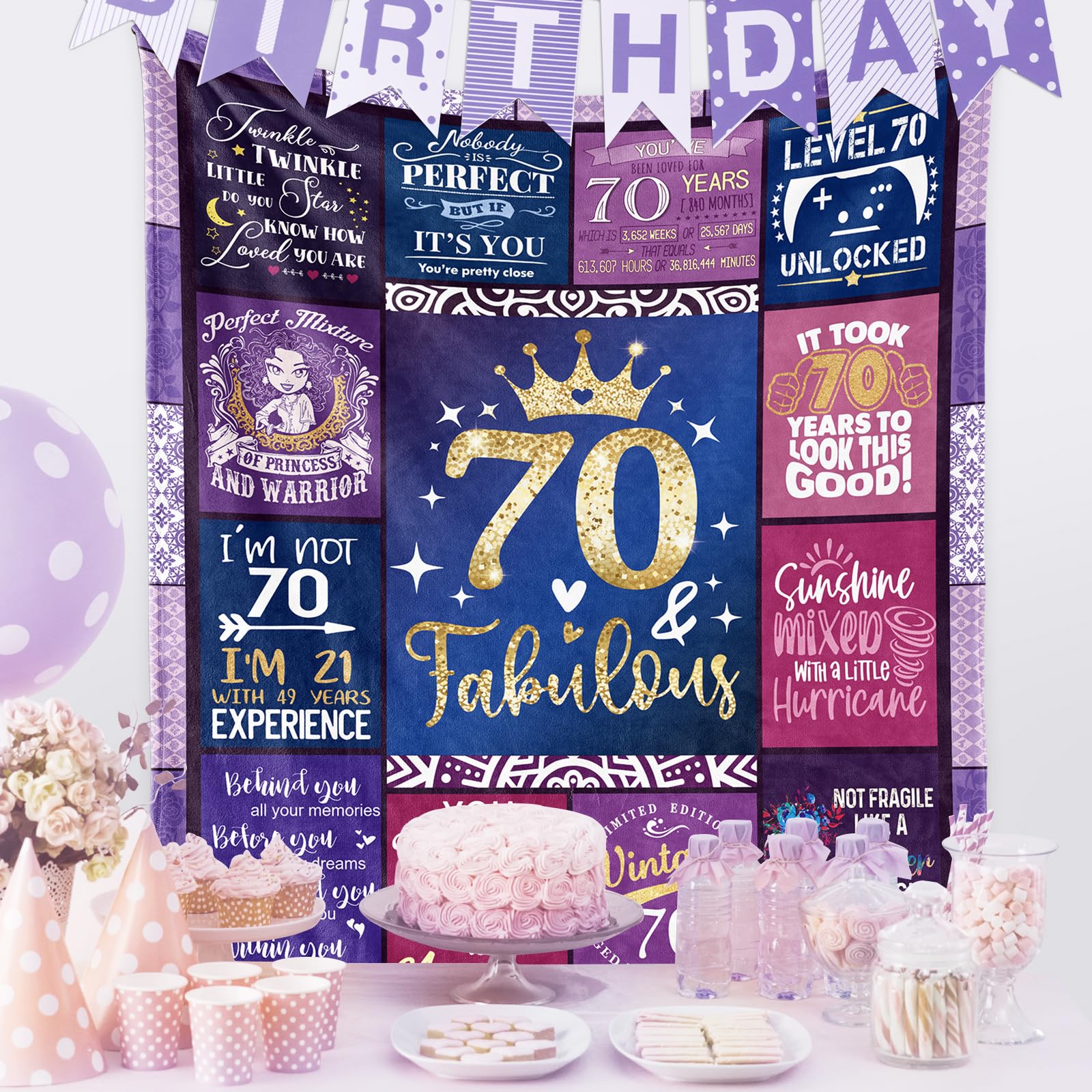 Decke Zum 70. Geburtstag Für Frauen – 152x128 Cm, Weiche Flanelldecke Als Geschenk