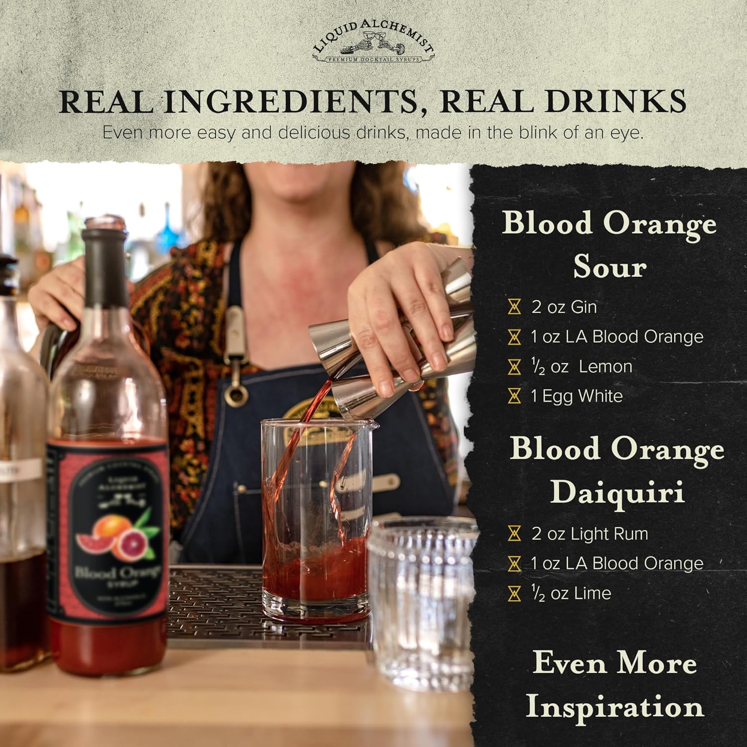 Liquid Alchemist Blood Orange Syrup for Cocktails - Real Ingredients Make our Blood Orange Puree a Perfect Margarita Mixer - Small Batch, Non-GMO, Vegan Drink Mixer | 12.7 Oz, Pack of 1