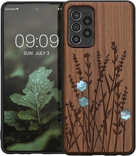 Miniatura 8 de kwmobile Funda de madera compatible con Samsung Galaxy A52  A52 5G  A52s 5G - Funda - Funda - Flores silvestres perla marrón oscuro