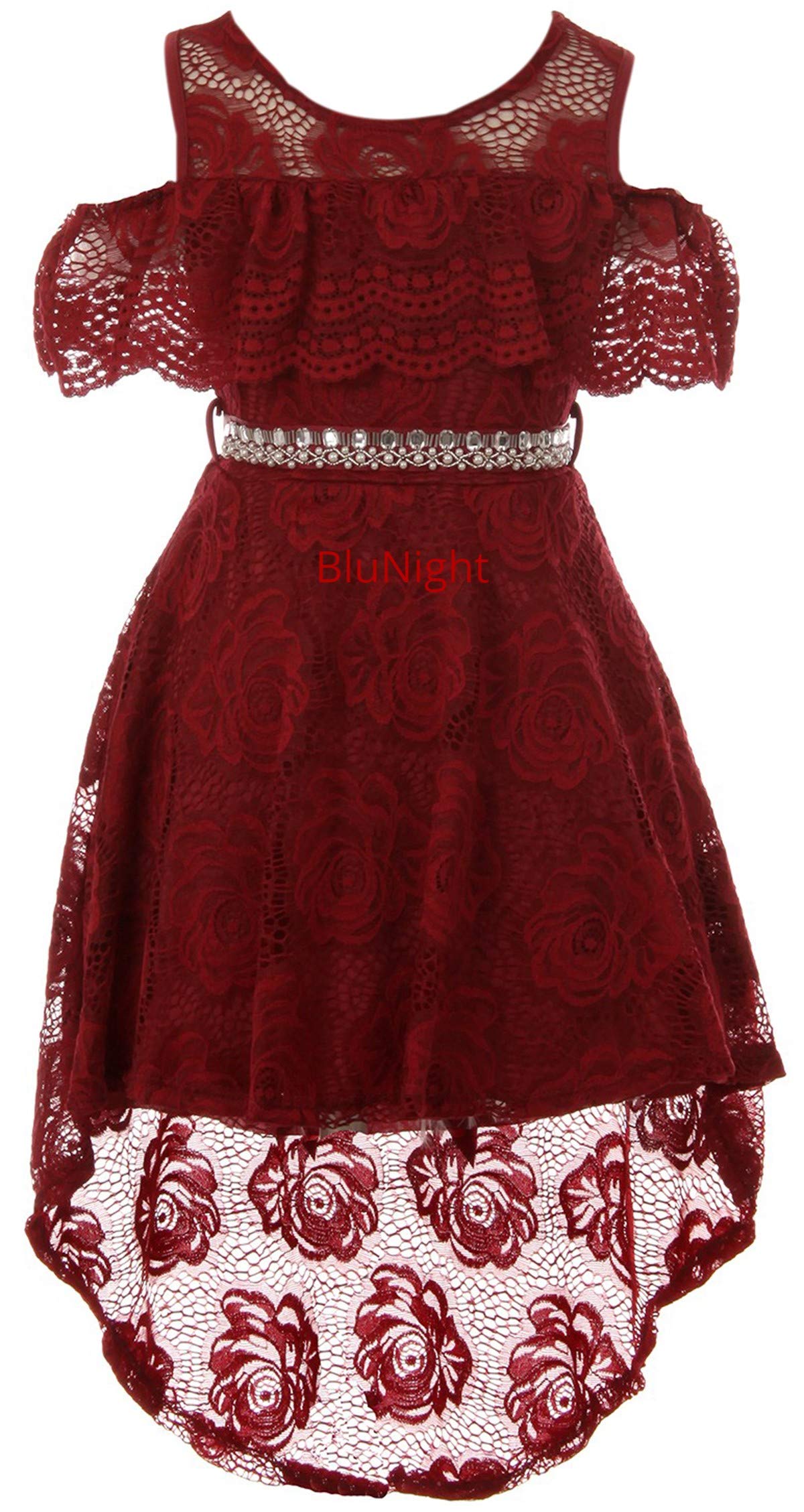 BluNight Cold Shoulder Floral Lace Hi Lo Wedding Bridesmaid Flower Girl Dress