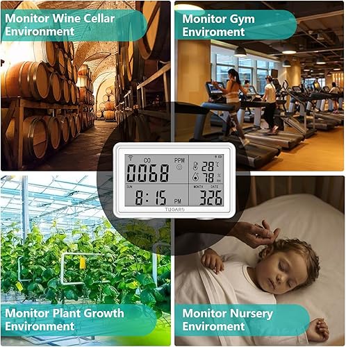 Miniatura 6 de Tuya WiFi portátil de monóxido de carbono, temperatura y humedad, termómetro digital inalámbrico para interiores, monitor de temperatura y humedad,