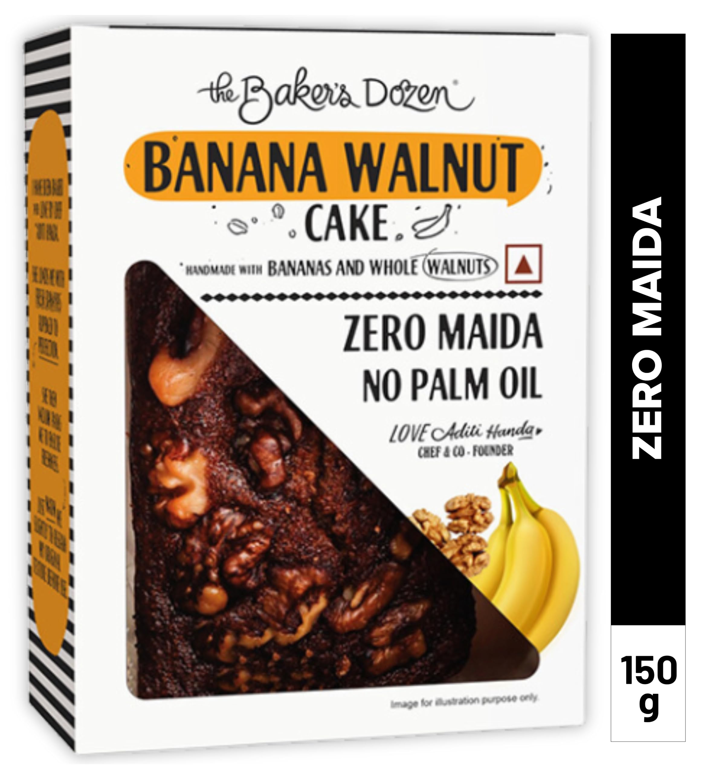 The Baker's Dozen Zero Mainda Banana Walnut Cake | Zero Palm Oil | Zero Trans Fat Handcrafted with Love by Aditi Handa - Chef & Co-Founder | Pack of 1 X 150g