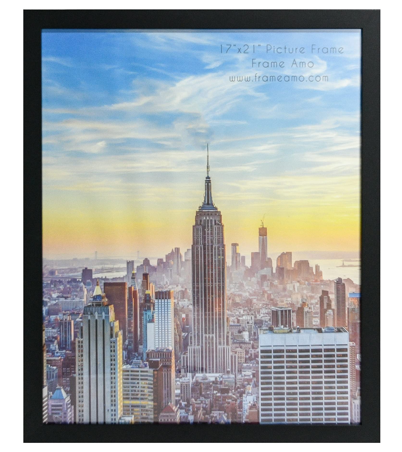 Frame Amo 17x21 Black Modern Picture or Poster Frame, 1 inch Wide Border, Smooth Wrap Finish, Acrylic Front