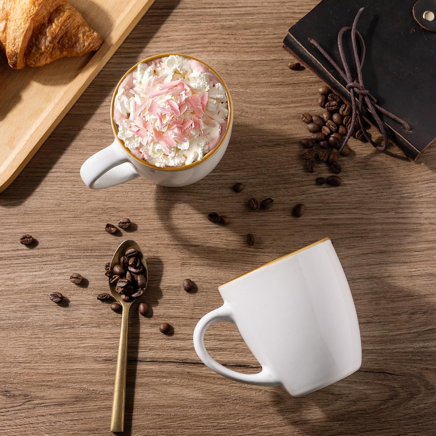 GBHOME Ceramic Coffee Mugs Set of 6, 12oz Stoneware Coffee Mugs Set For Dad Mom Women MEN, Light Weight Ceramic Coffee Cups for Latte/Tea/Beer/Hot Cocoa, Dishwasher & Microwave Safe-Pearl White - Image 2