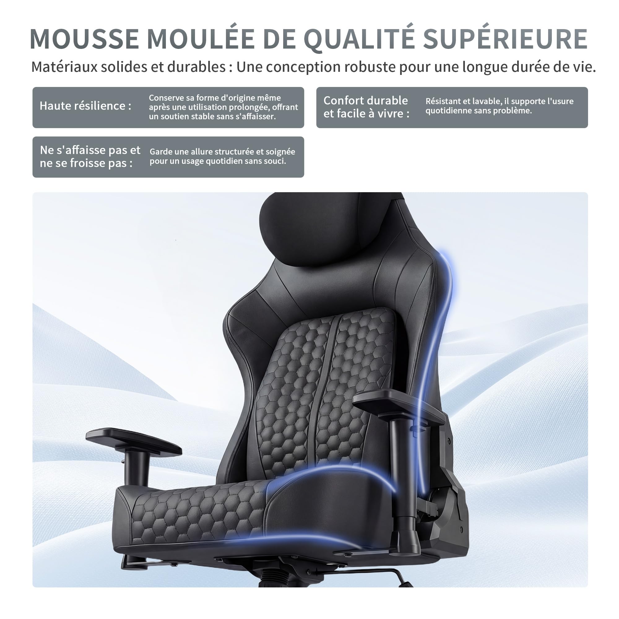 JUMMICO Chaise Gaming avec Support Lombaire Réglable & Accoudoirs 2D, Chaise Informatique Ergonomique, Chaise De Bureau Respirante pour Gamers Et Bureau, Supporte Jusqu'à 150 Kg, Noir