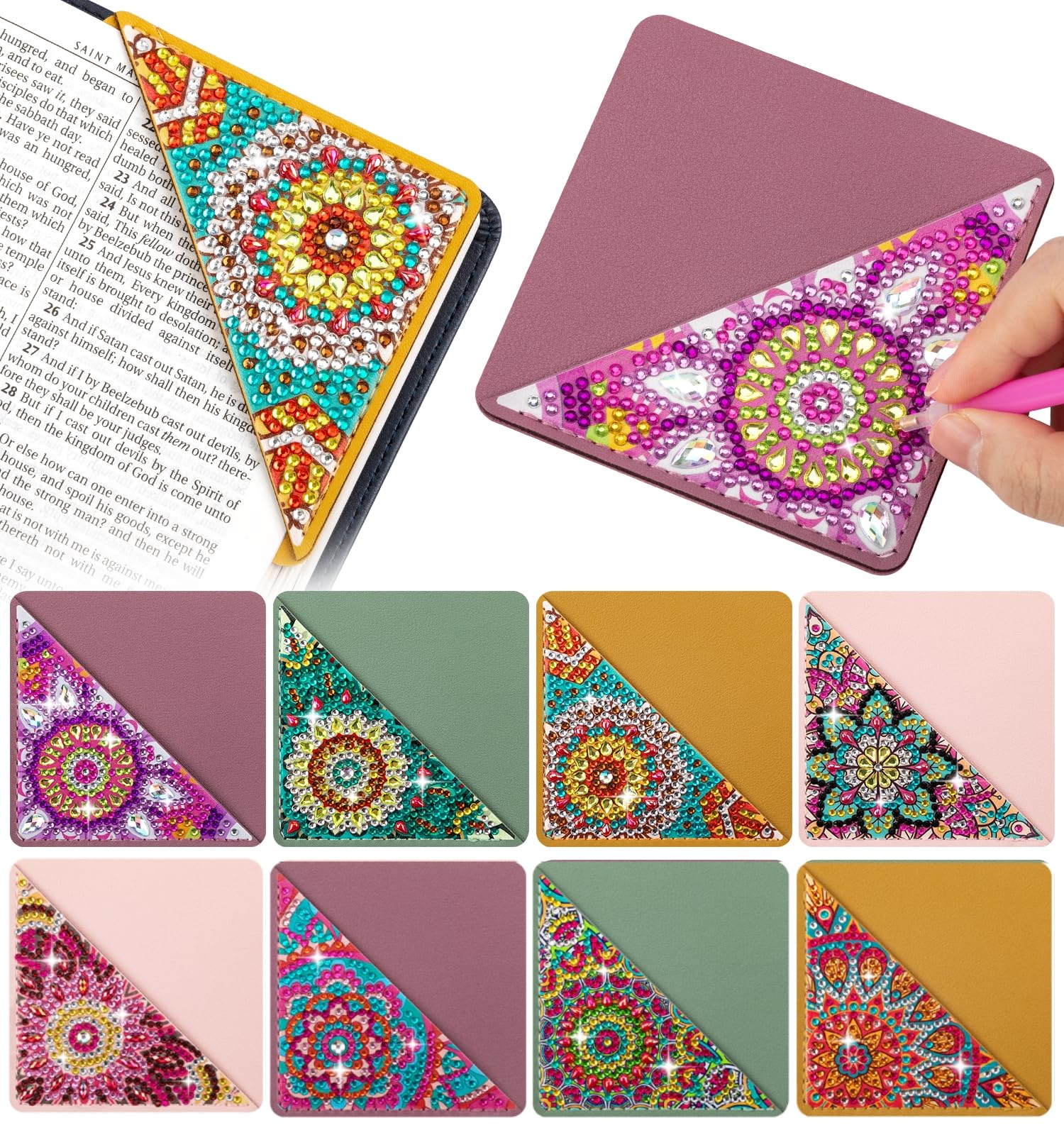 8 PCS Diamond Art Bookmarks, Diamond Painting Bookmarks for Book Lovers 5D DIY Corner Bookmark Adults Crafts Diamond Art Kits for Adults Kids Home