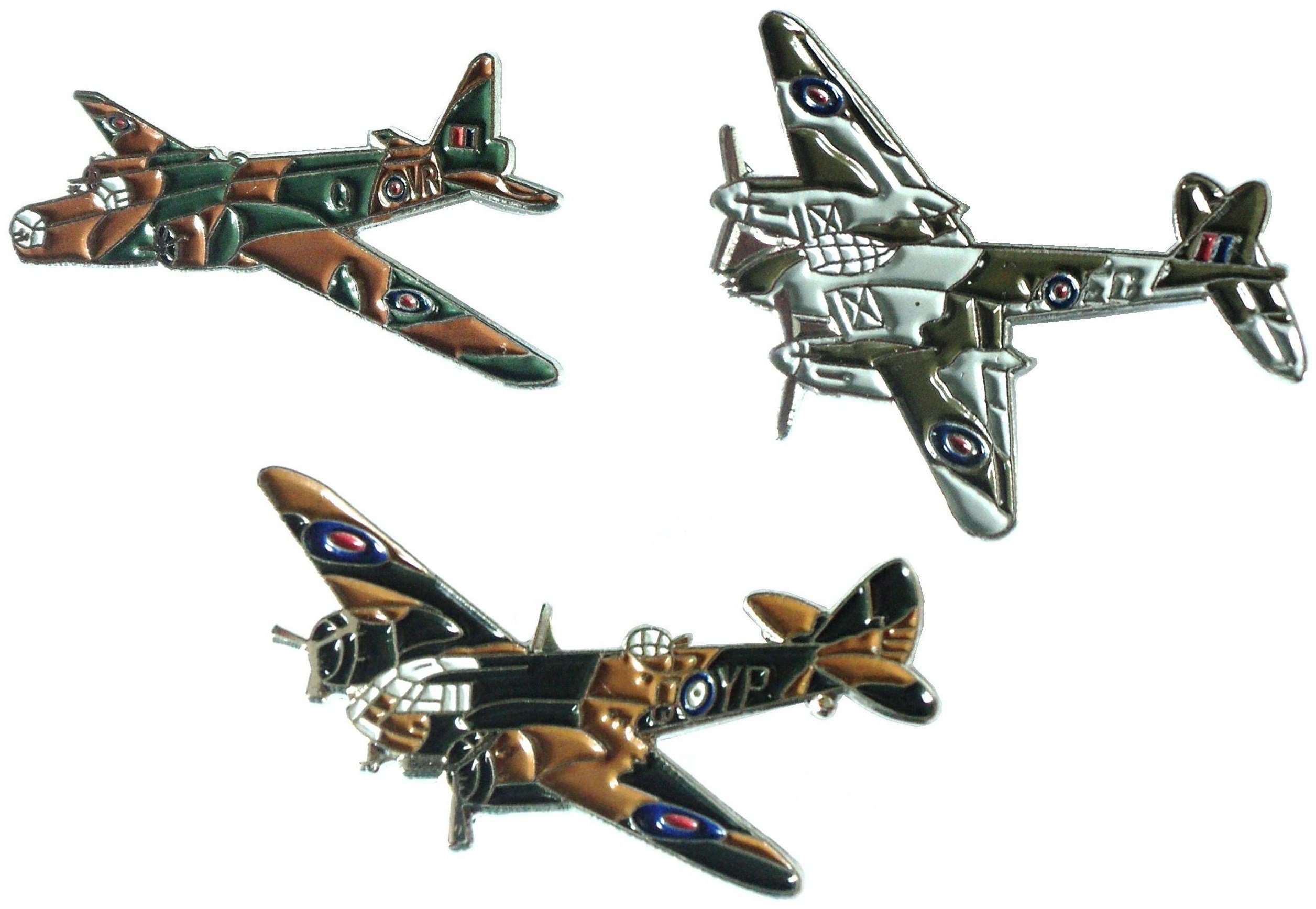 Mercmad Multicolour Ww2 Mosquito Wellington & Blenheim Raf Military Aircraft Metal Enamel Badge Set