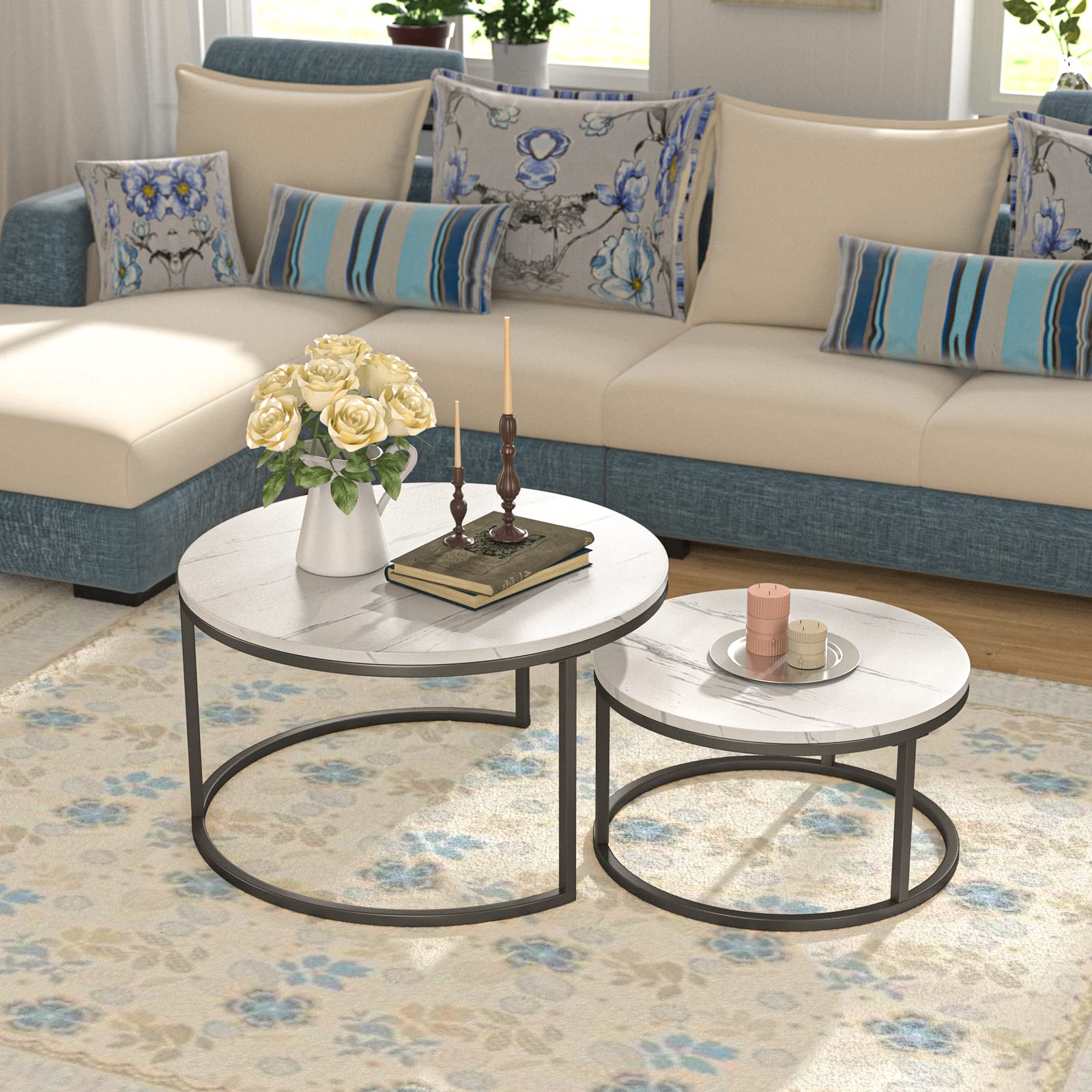 Buy QSSLLC Round Nesting Coffee Table, Set of 2 Modern Coffee Table