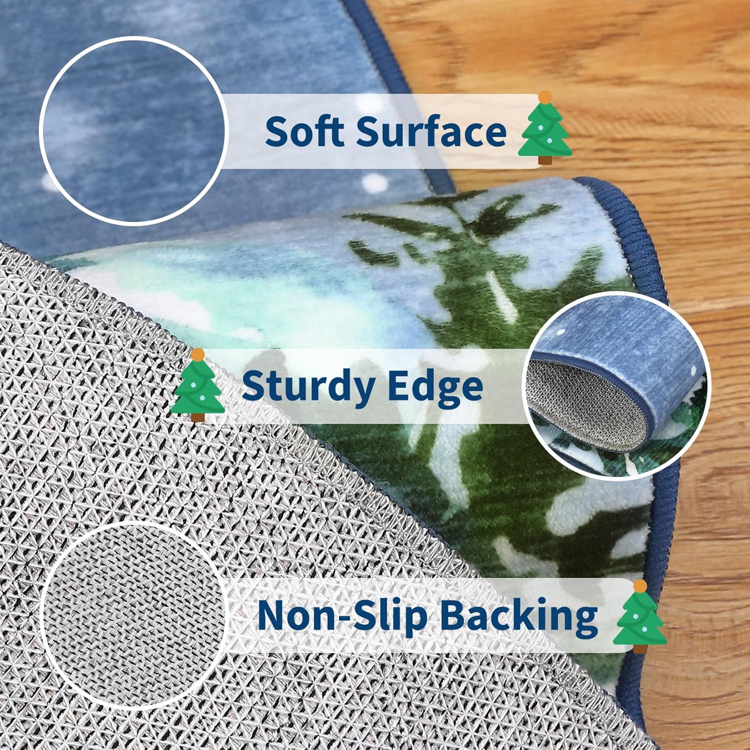 Garvee Washable Area Rug 6x9 Rugs for Bedroom Low Pile Non Slip Living Room Rug Festive Christmas Area Rugs Stain-Resistant Santa Claus Decorative Soft Carpet for Dining Room Home Office Nursery Blue