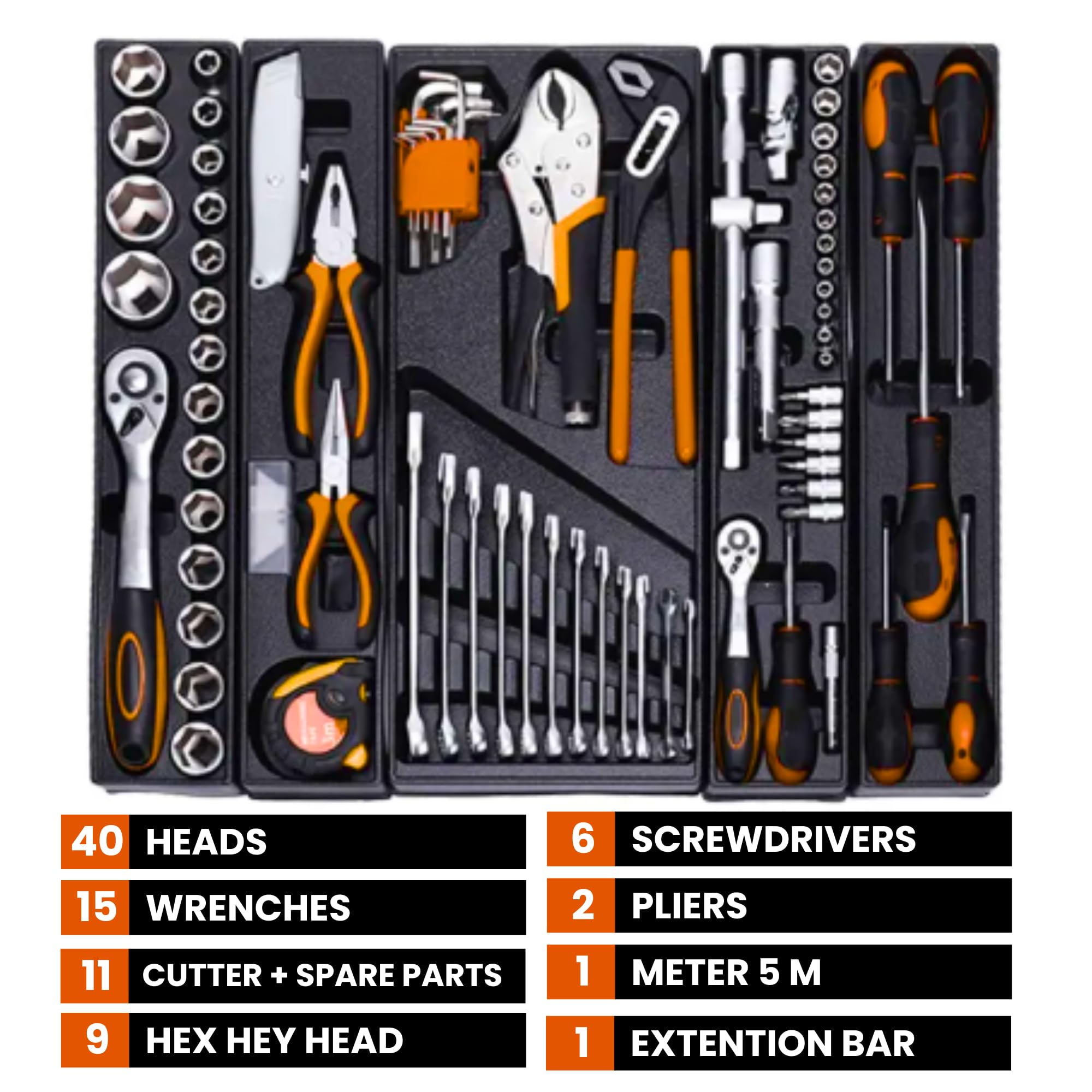 Caja de Herramientas 85 Piezas, Cromo de Vanadio. Maletín de Herramientas Completo. Kit de Bricolaje Portátil. Juego de Piezas de Reparación Manual para el Hogar. CRV Impermeable.