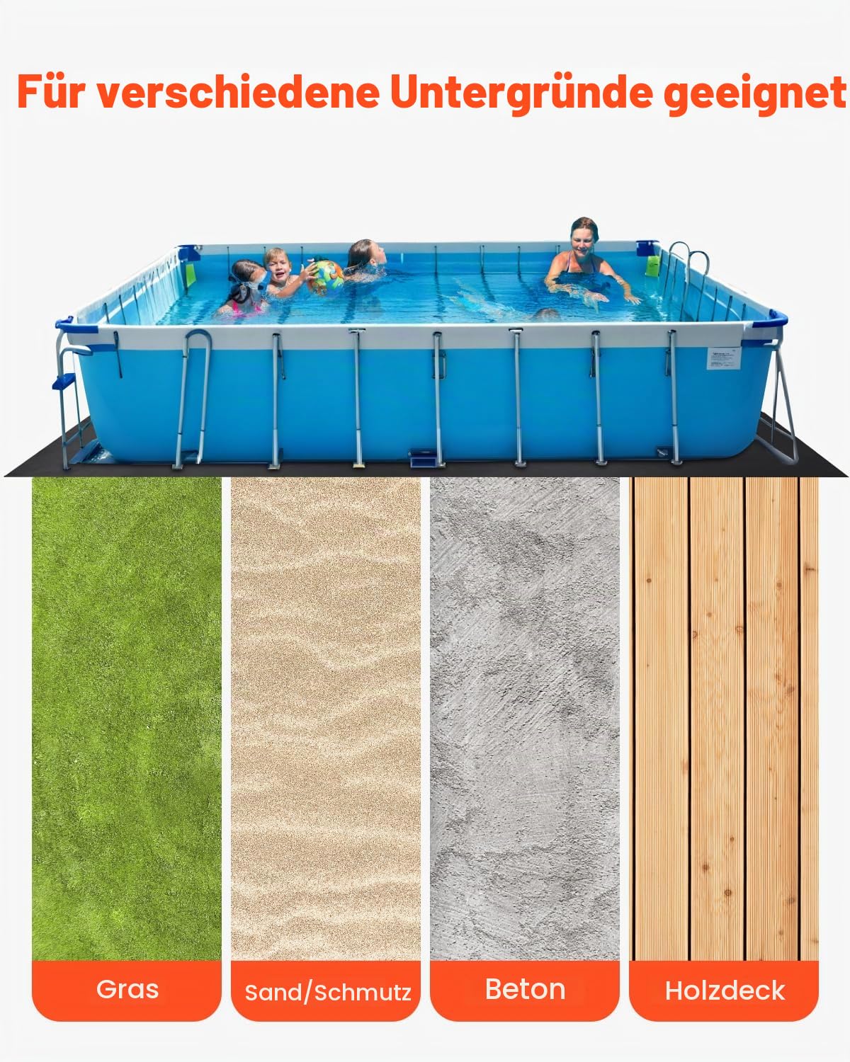 VEVOR Poolunterlage, 4,8x9,7 m, für oberirdische Schwimmbecken, extra Dicke Bodenplane, verhindert Einstiche, Poolmatte aus Geotextilmaterial, verlängert die Lebensdauer der Folie, Bodenschutzplane