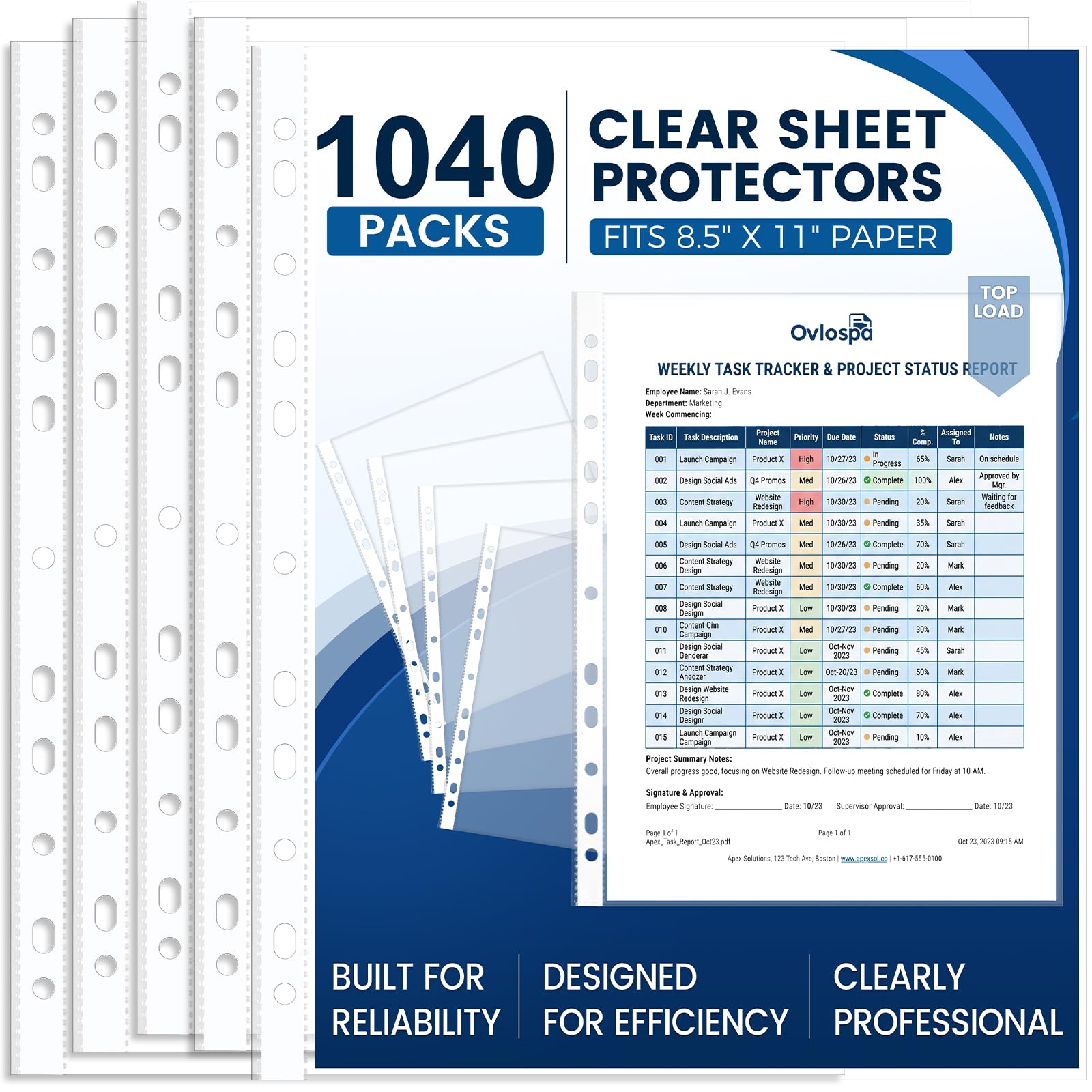 Paquete de 1040 protectores de hojas transparentes de 8.5 x 11 pulgadas, fundas de plástico transparente para carpetas de 3 anillas, paquete a granel para negocios, oficina, escuela y aula