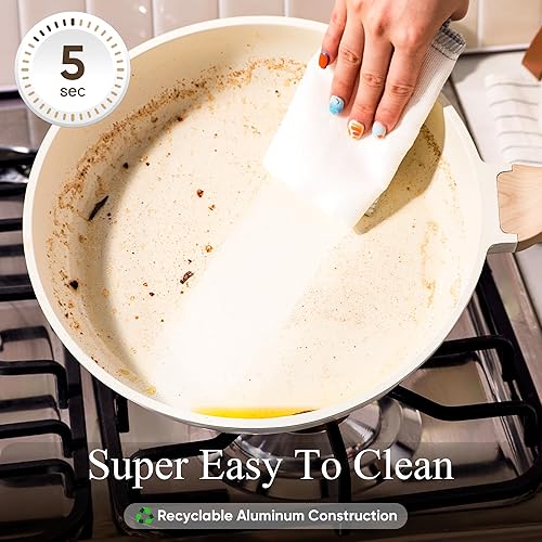 Miniatura 5 de CAROTE Juego de 14 ollas y sartenes antiadherentes, juego de utensilios de cocina con utensilios y protectores de sartén