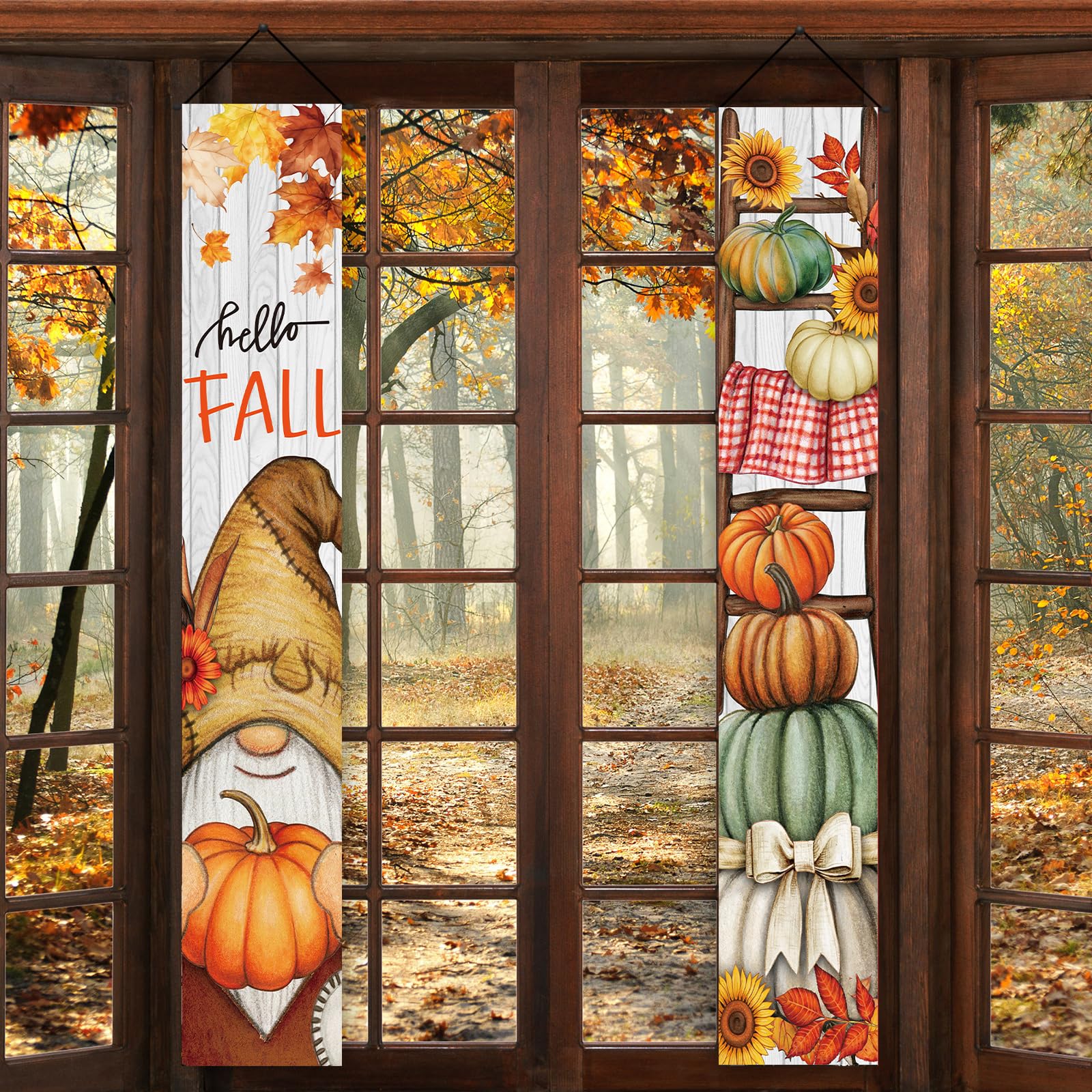 Fall Harvest Porch Banner Set - 2 Pack, 12" X 71" Each, 'Hello Fall Y'all' & 'Harvest Time' Outdoor Decor