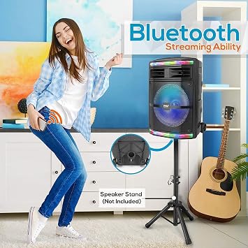 Pyle Portable Bluetooth PA Speaker System - 600W Bluetooth Speaker Portable PA System W/ Rechargeable Battery, Party Lights, MP3/USB SD Card Reader, Rolling Wheels - Pyle PPHP1044B