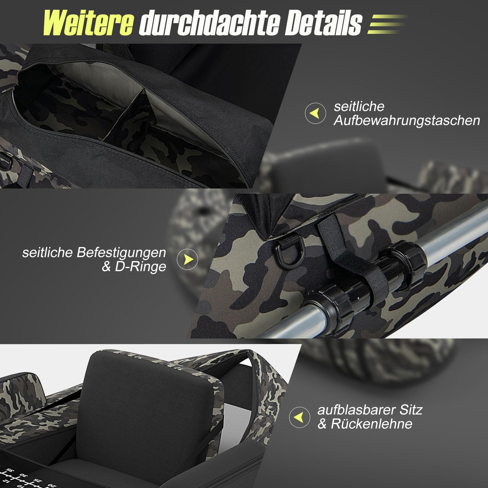 GYMAX Aufblasbares Angelboot, tragbares Belly Boat inkl. Pumpe, Paddel & verstellbaren Schultergurten, Fischerboot mit Fischlineal, Schlauchboot bis 150 kg belastbar