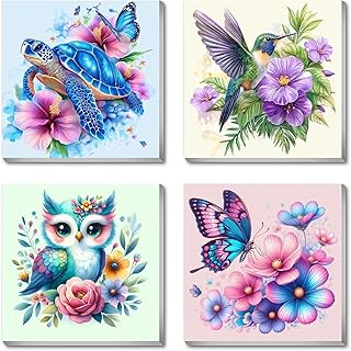 Canrichshop 4 Pack Framed Paint by Numbers Kit for Adults Beginner & Ages Over 12,Animals Paint by Number Kits, DIY Number Painting for Adults Flowers for Decor Present 8X 8 inch