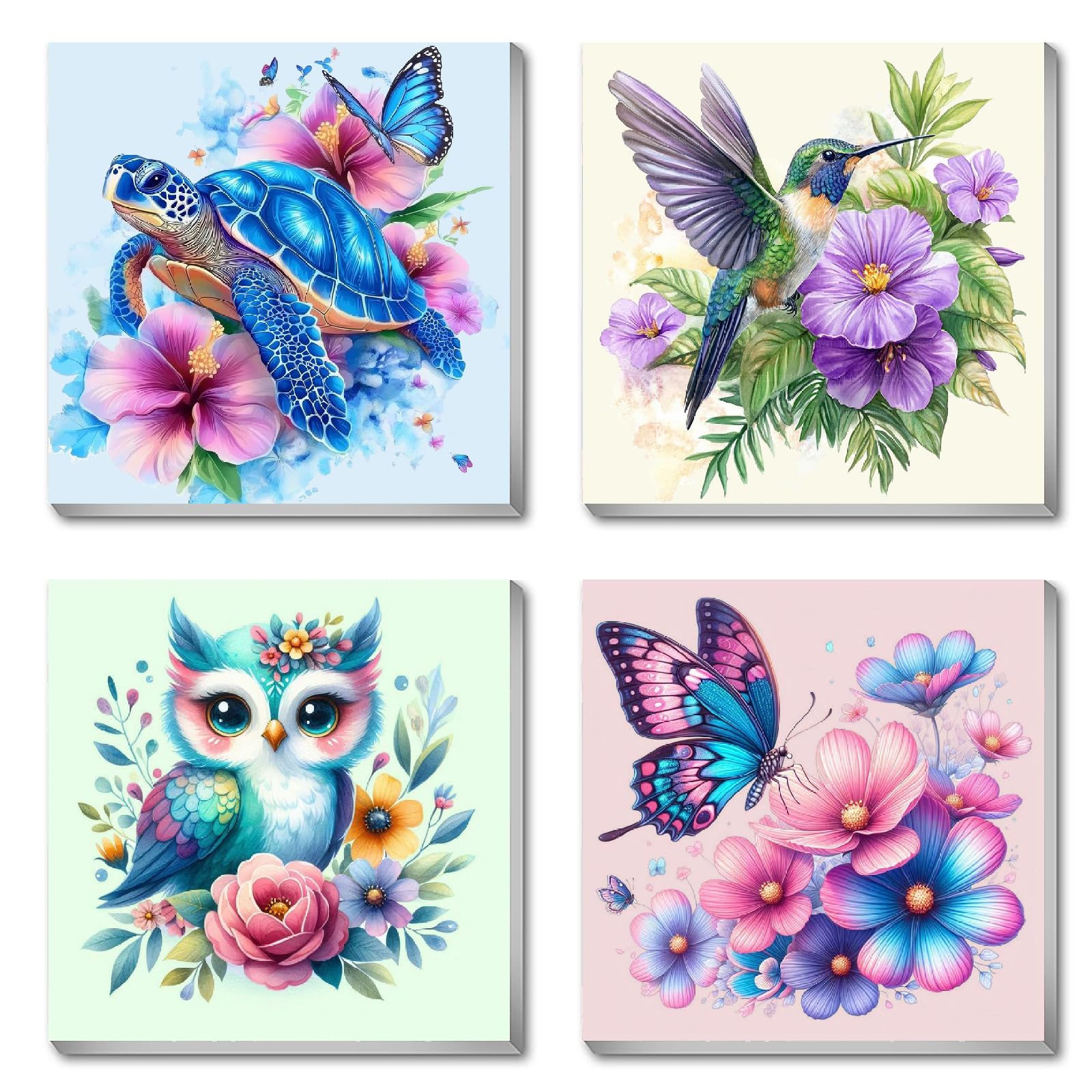 BEAYIOU 4 Pack Framed Paint by Numbers Kit for Adults Beginner & Ages Over 12,Animals Paint by Number Kits, DIY Number Painting for Adults Flowers for Decor Present 8X 8 inch
