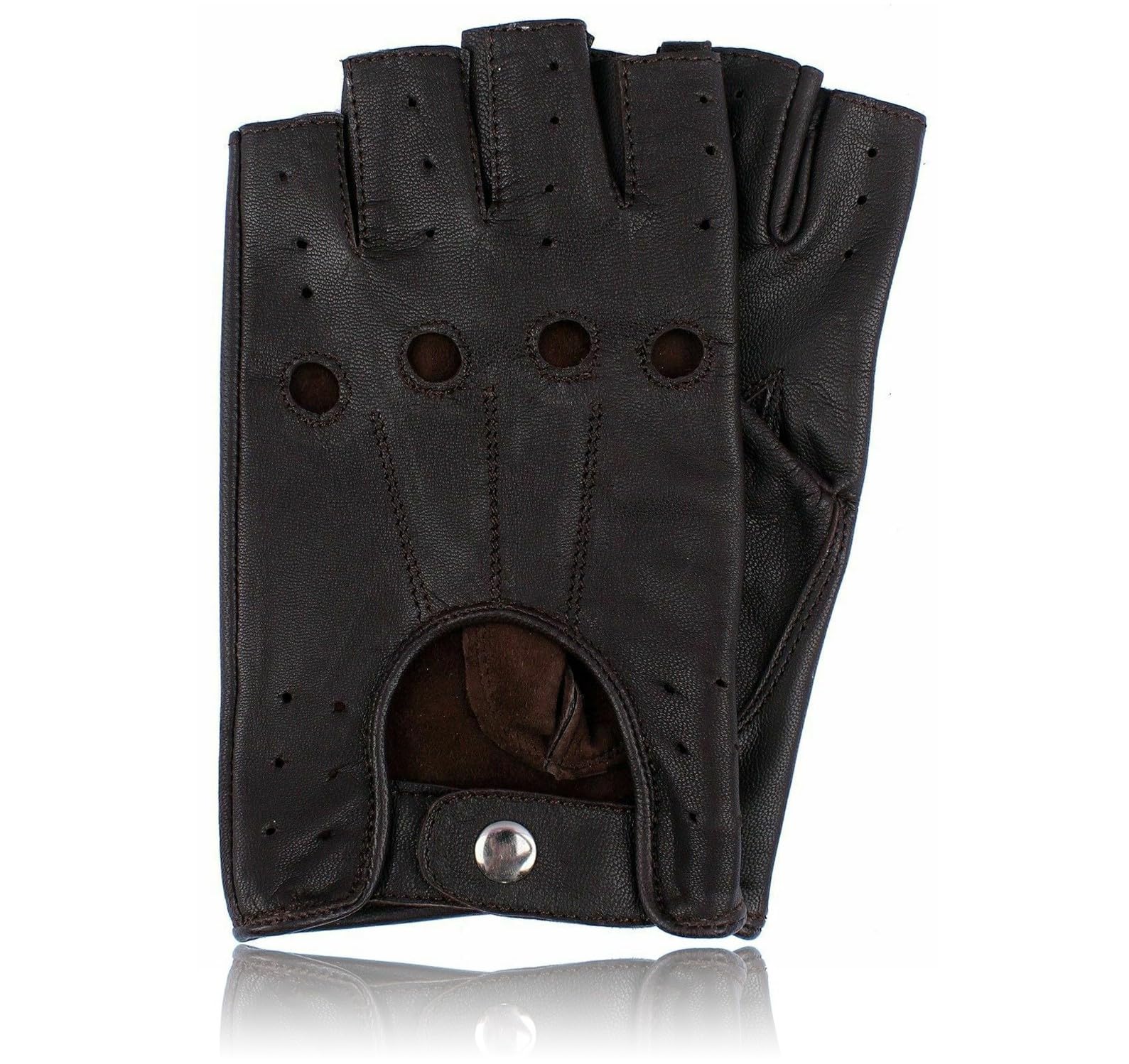 COLOURLINX Unisex Mens Ladies Fingerless Real Genuine Leather Gloves Driving Cycling Gym Motorbike WheelChair Gloves Half Finger Outdoor Sports Biker Gloves (Dark Brown, XL)