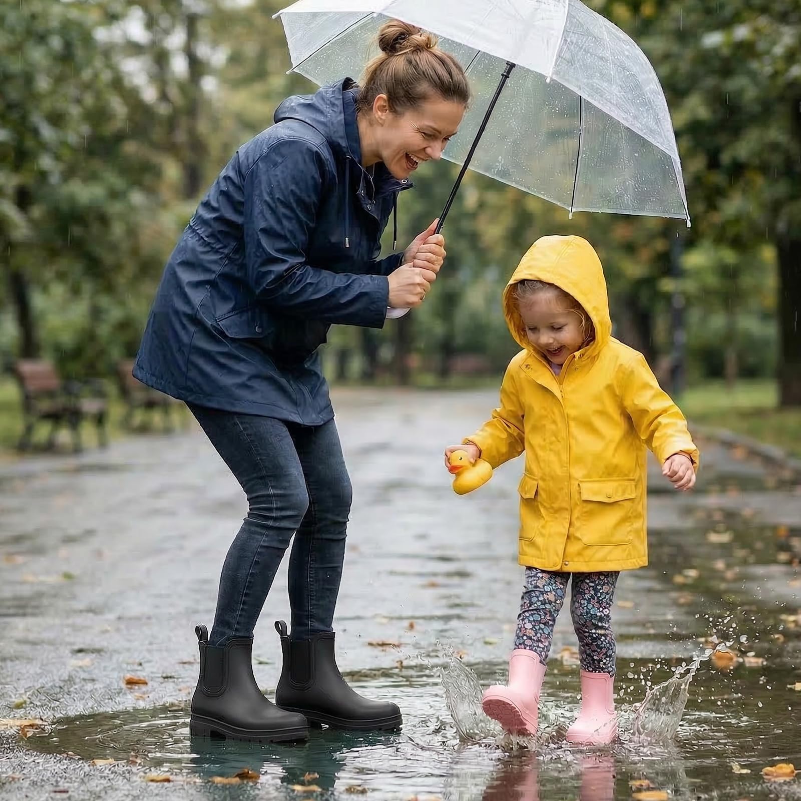 Furuian Rain Boots for Kids Waterproof Ankle Rubber Boots Boys Girls Easy-on for Outdoor School Hiking Toddler/Little/Big Kid — view 2