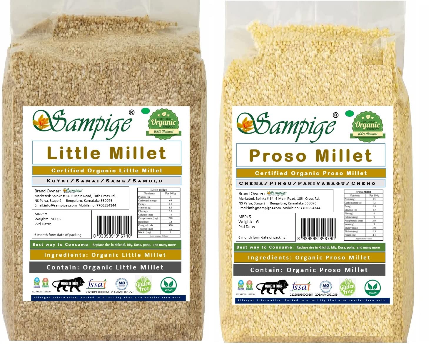 Sampige Certified organic little millet and proso millet|healthy choice|goodness of nature with every bite 400 X 2 (800 gram) (B0C446G88V) Amazon Price History, Amazon Price Tracker